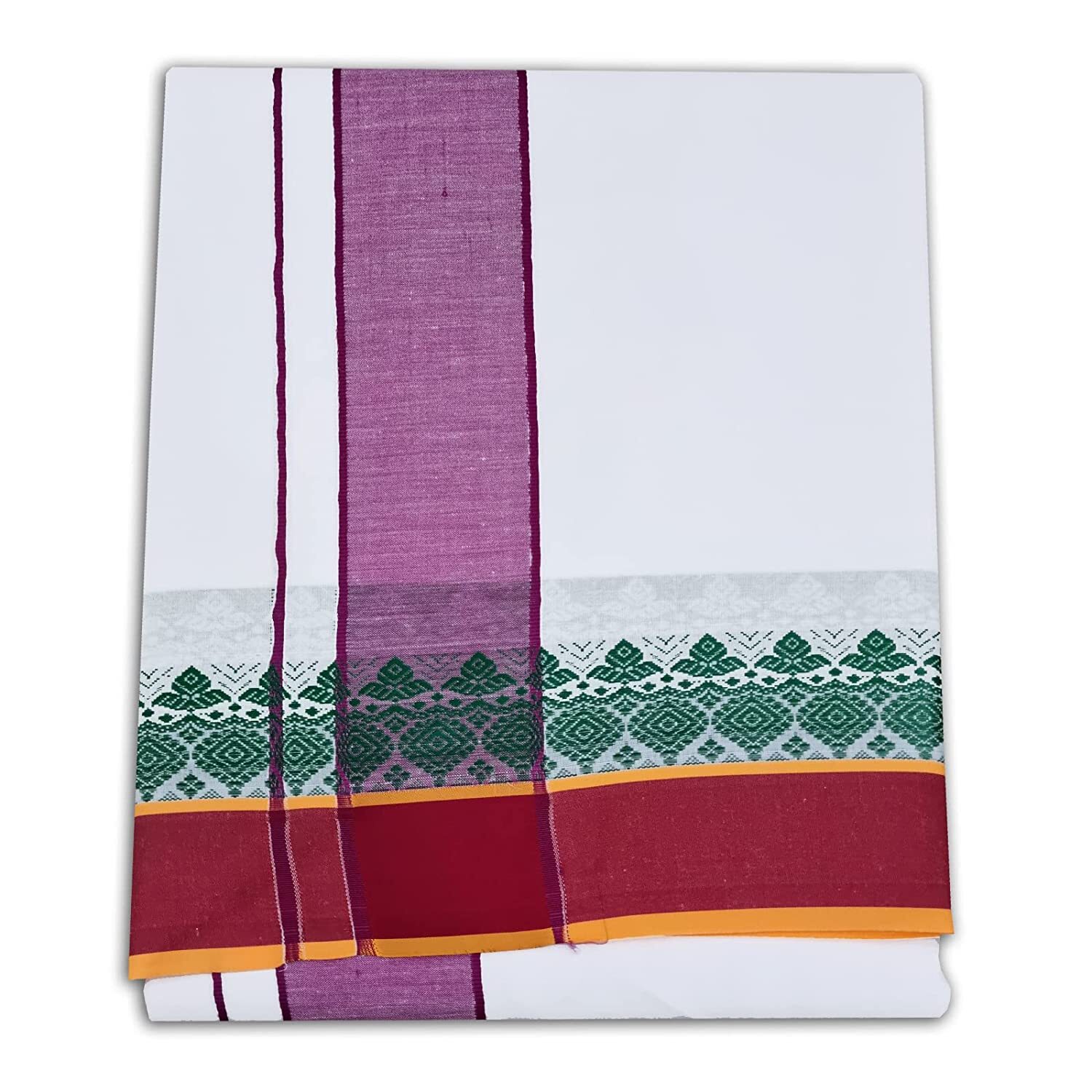 Cotton Dhoti with Towel for men stylish 4 Inch Fancy Border 9X5 for pooja US