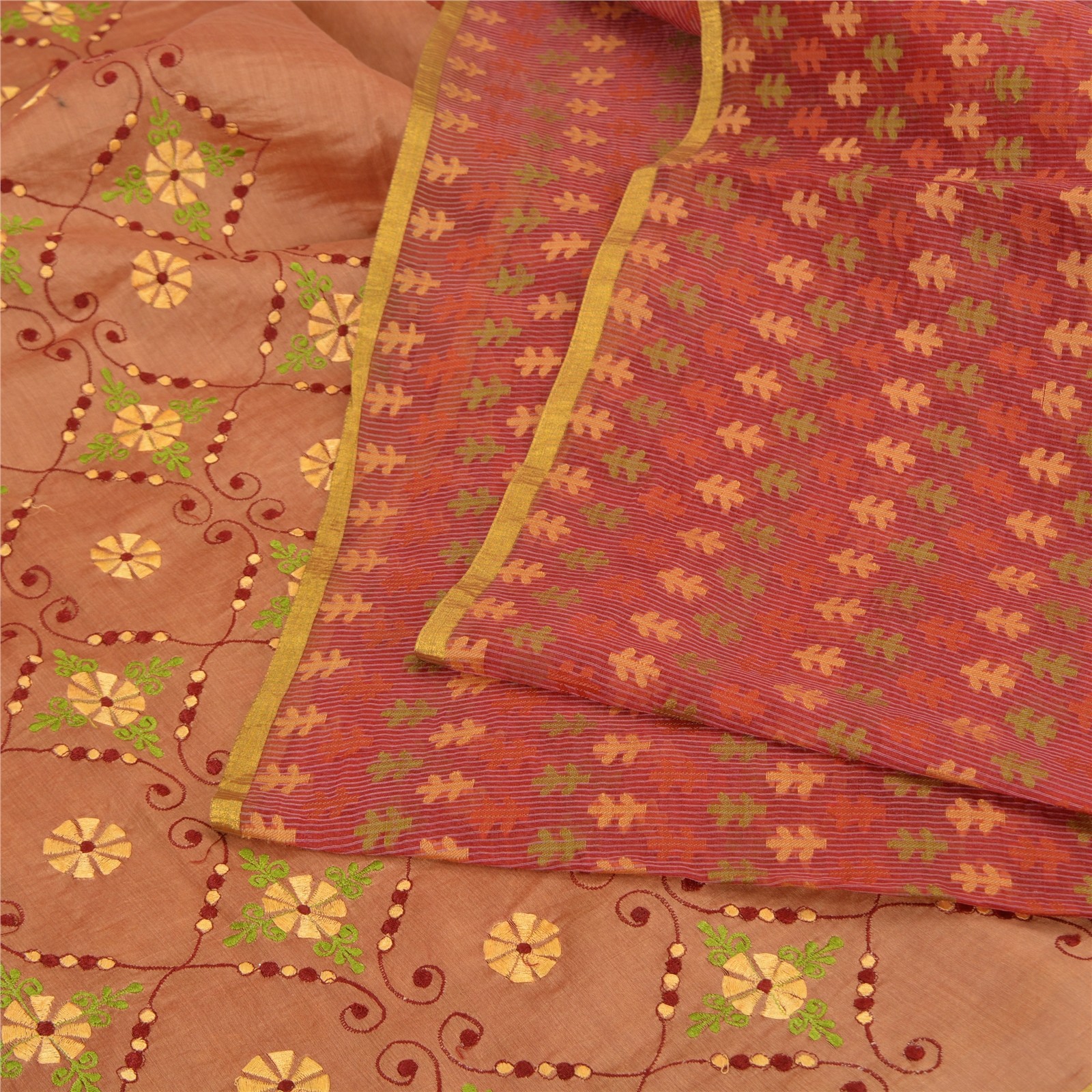 Sanskriti Vintage Dark Red Sarees Pure Organza Silk Embroidery Craft Fabric Sari