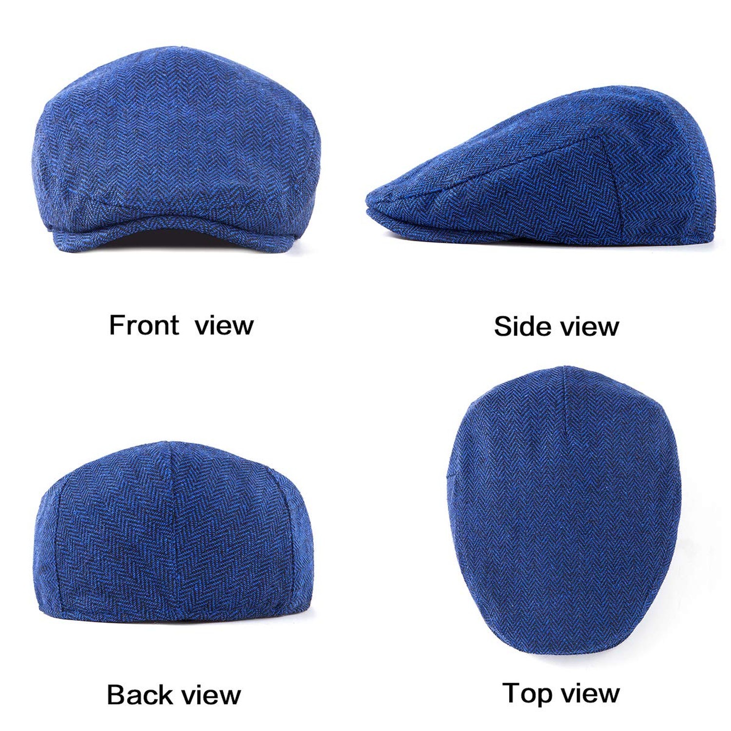 Herringbone Flat Ivy Newsboy Cap for Men Classic Wool Blend Tweed Cabbie Hat