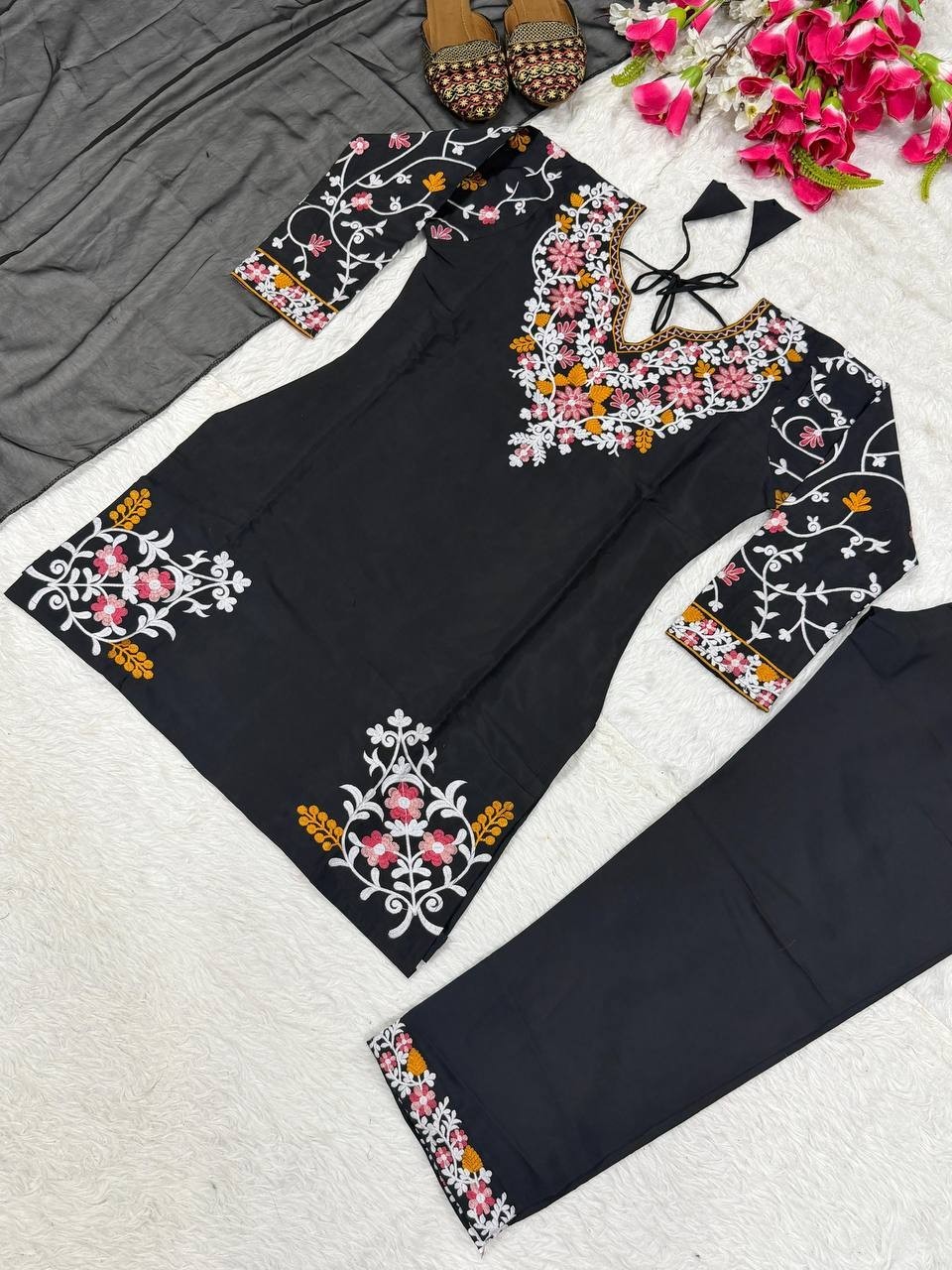 New Launching Heavy Roman Silk Black Salwar Kameez With Dupatta For Party Wear
