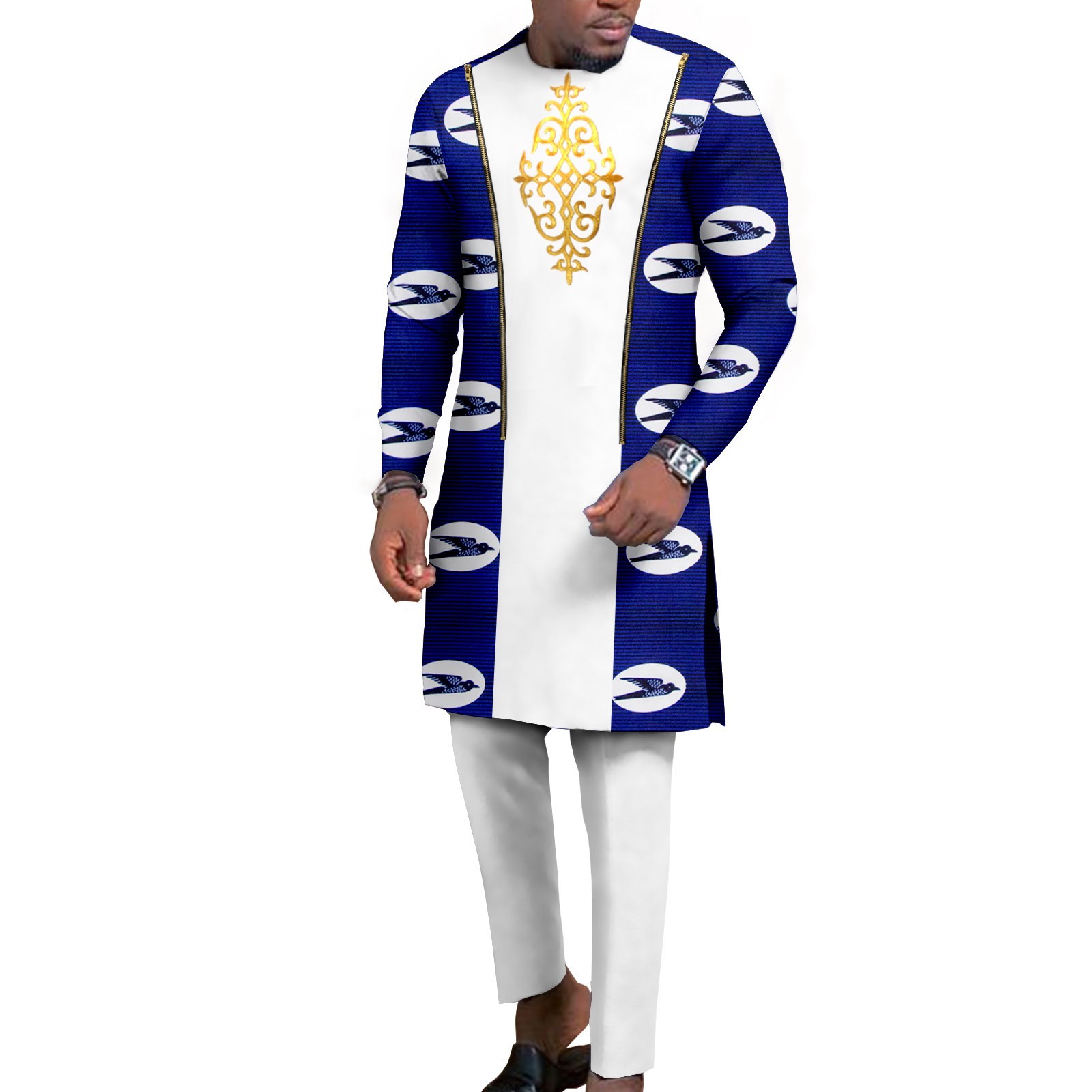 African Traditional Clothing for Men Embroidery Dashiki Print 2 Piece Suit