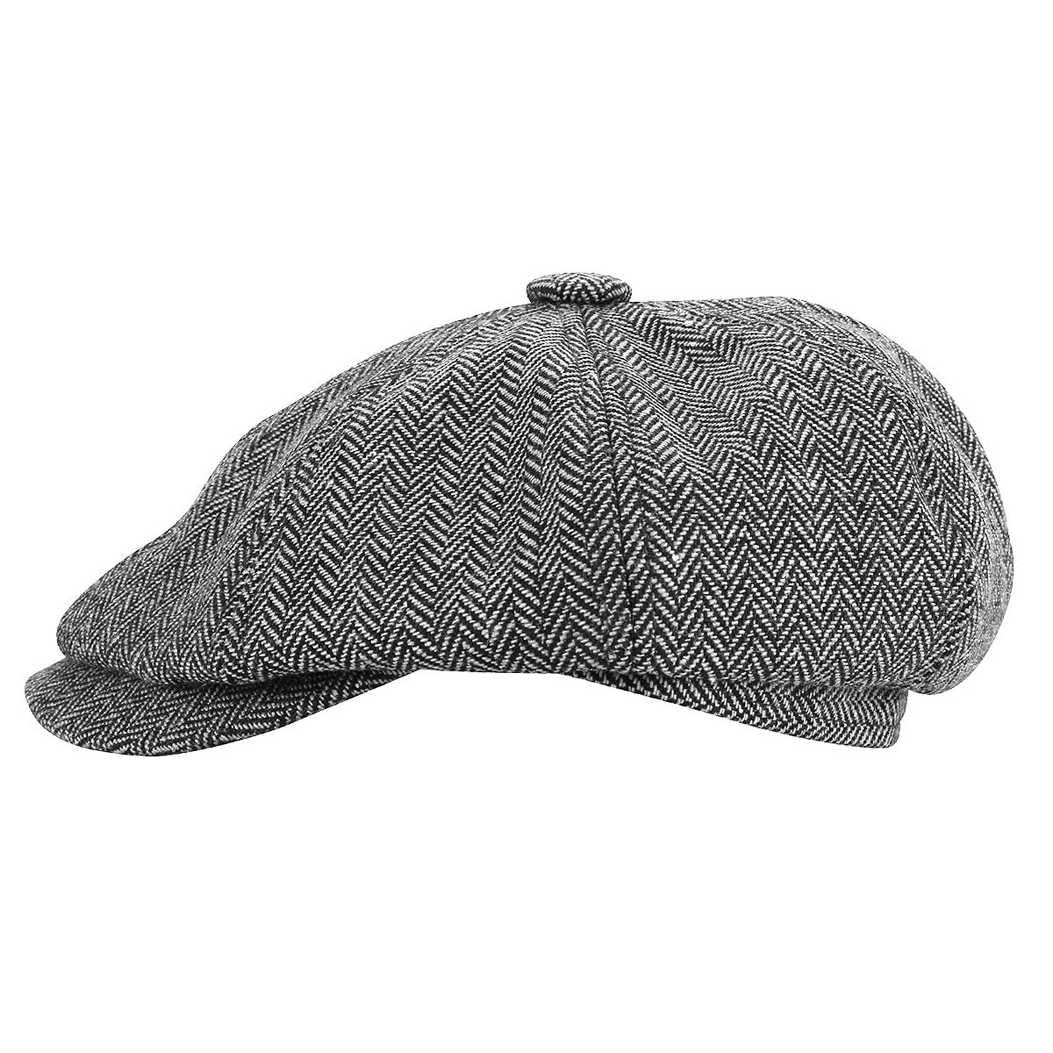 Newsboy Cap for Men Herringbone Tweed Wool Blend Vintage Flat Cabbie Cap