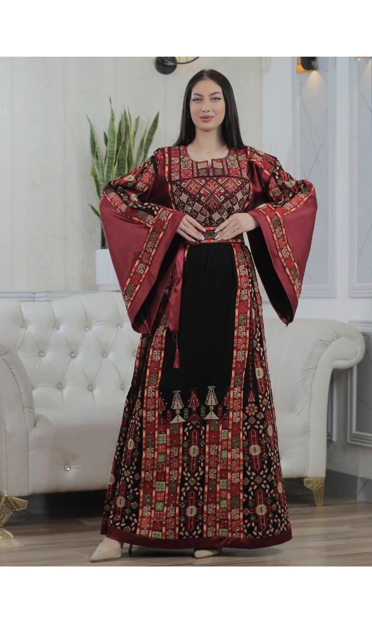 Palestinian Women Embroidered Thobe Dress Tatreez, long flowing and Wide Sleeves