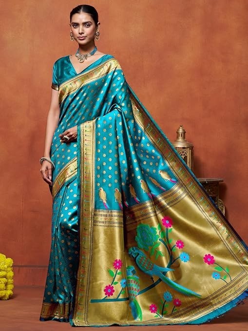 Women’s Silk Blend Woven Paithani saree With Blouse Piece | Wedding Saree