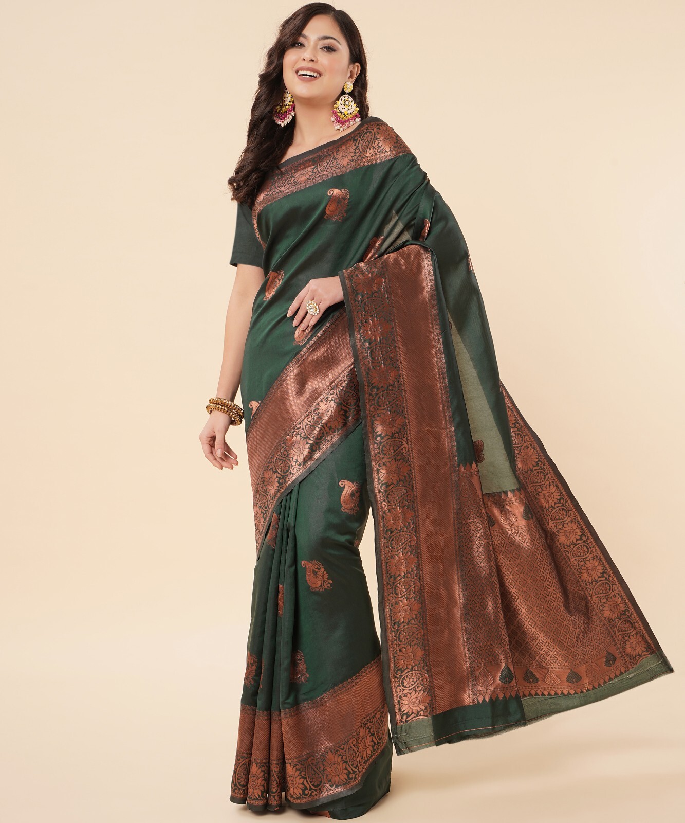 Areca Designer Copper Royal Keri Silk saree blouses women Saree Cut – 5.5 Meter