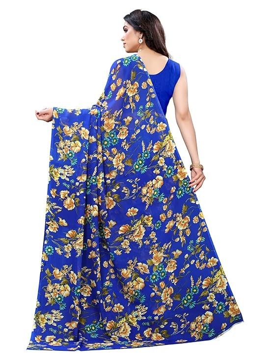 Women’s Floral Printed Georgette Saree with Unstitched Blouse Piece