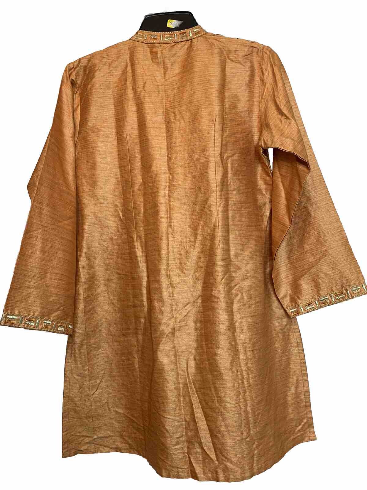 Neerus Indian Kurta Shirt Youth Medium Orange/Gold Embroidery Chest38”Length33”