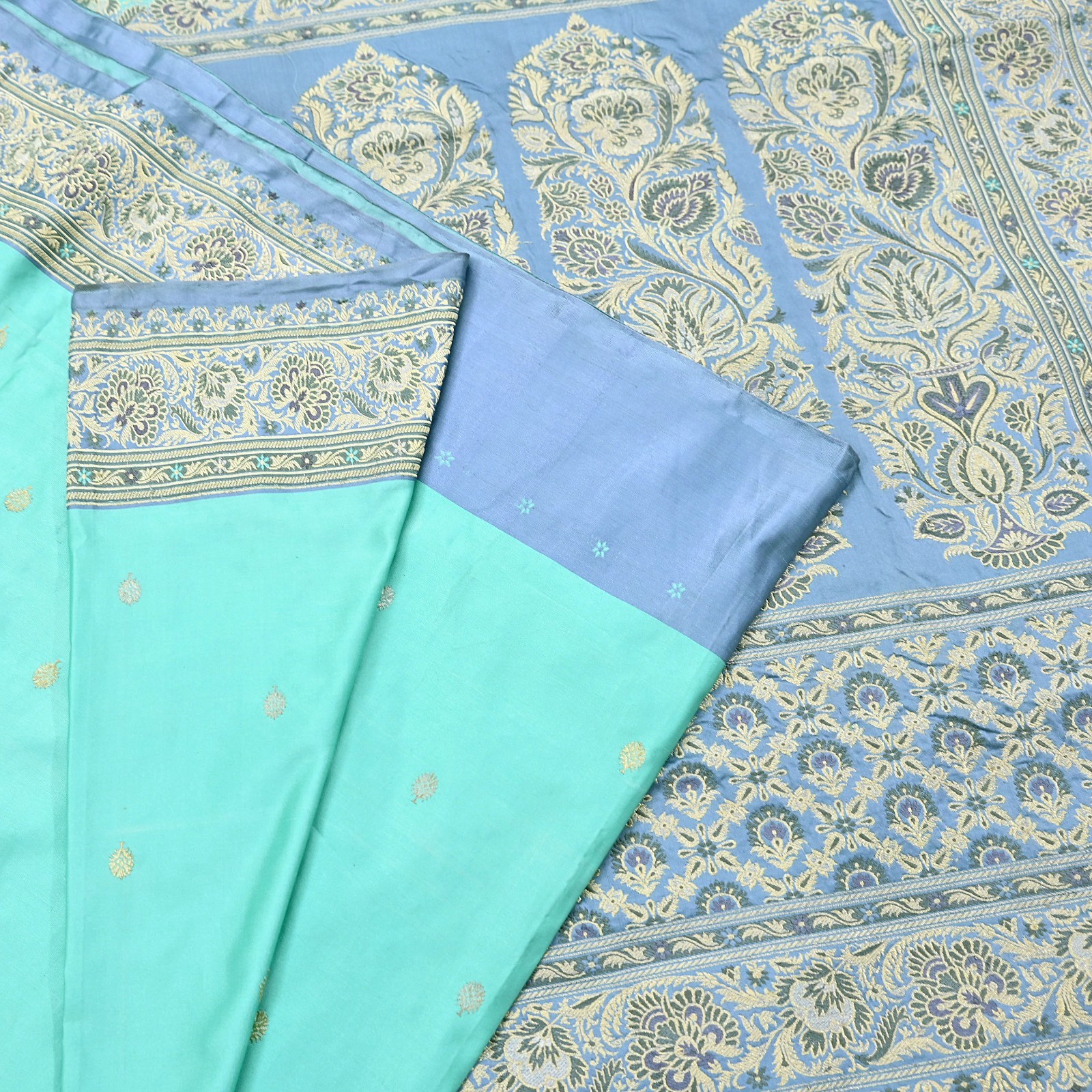 Indian Vintage Sari Heavy Pure Silk Woven Banarasi Brocade Saree Fabric 5Yd