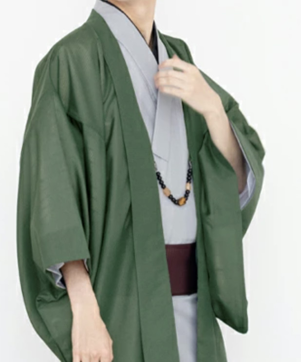 Japanese Men’s Traditional Kimono HAORI Jacket Ro Summer Coat Green from JAPAN