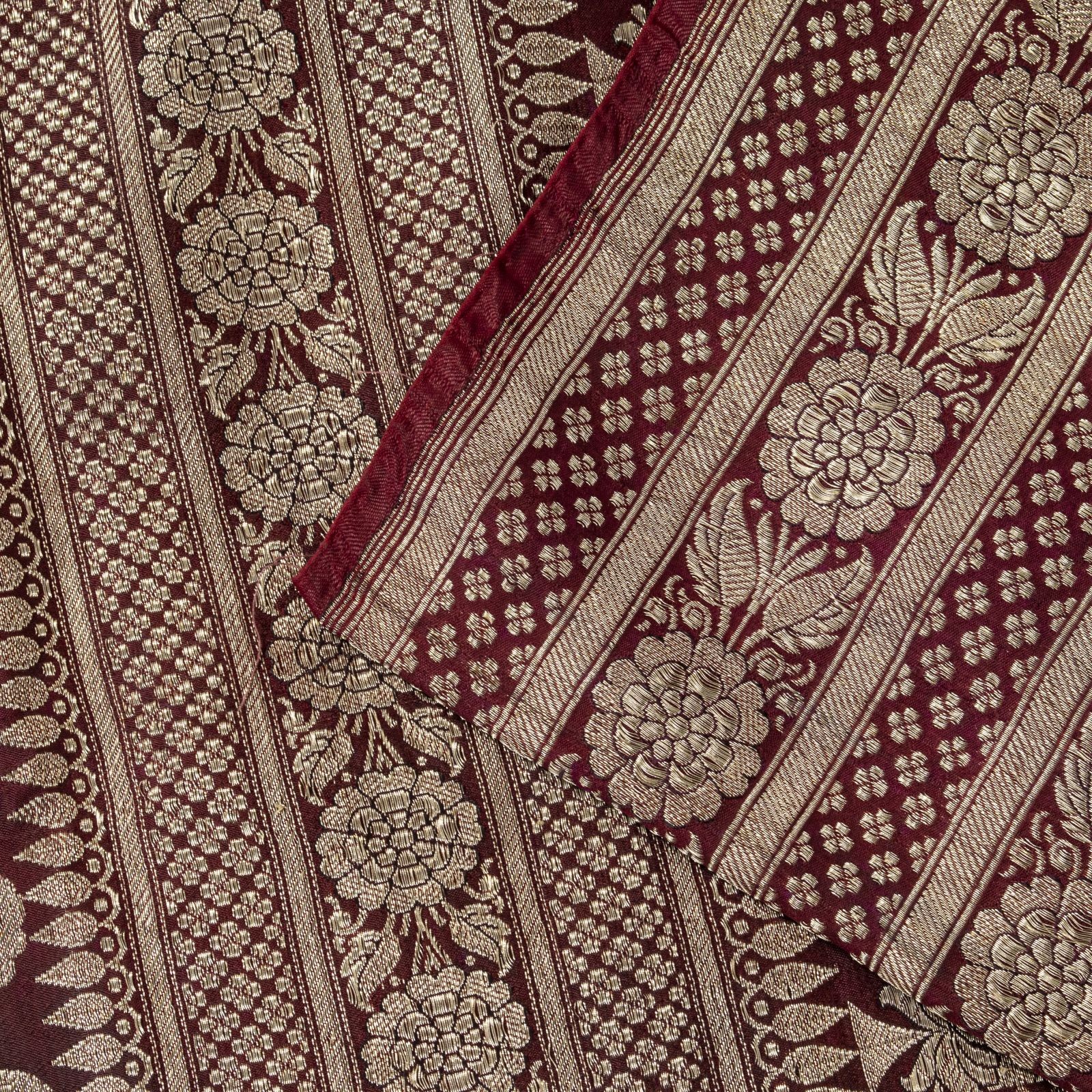 Sanskriti Vintage Red Blend Silk Saree Banarasi Brocade Zari Hand-Woven 5Yd Sari