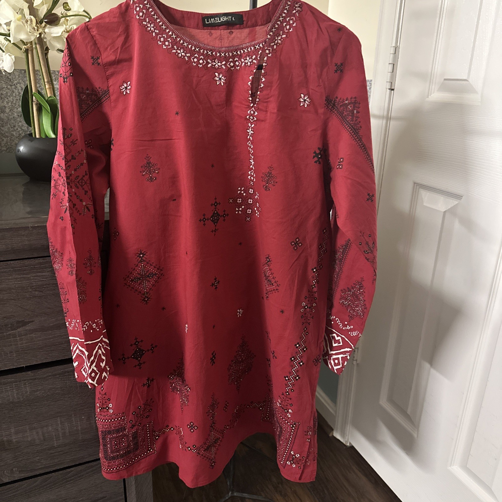 LimeLight Pakistani Women Farshi Salwar Kameez Block Print Size Xl