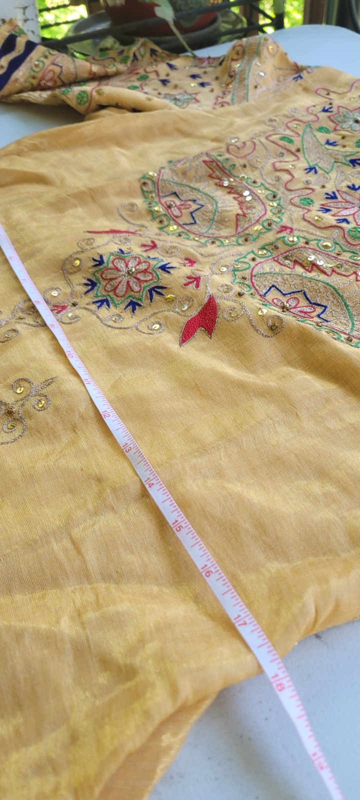 Handmade Yellow Embroidered Cotton Kurta Women Medium Size