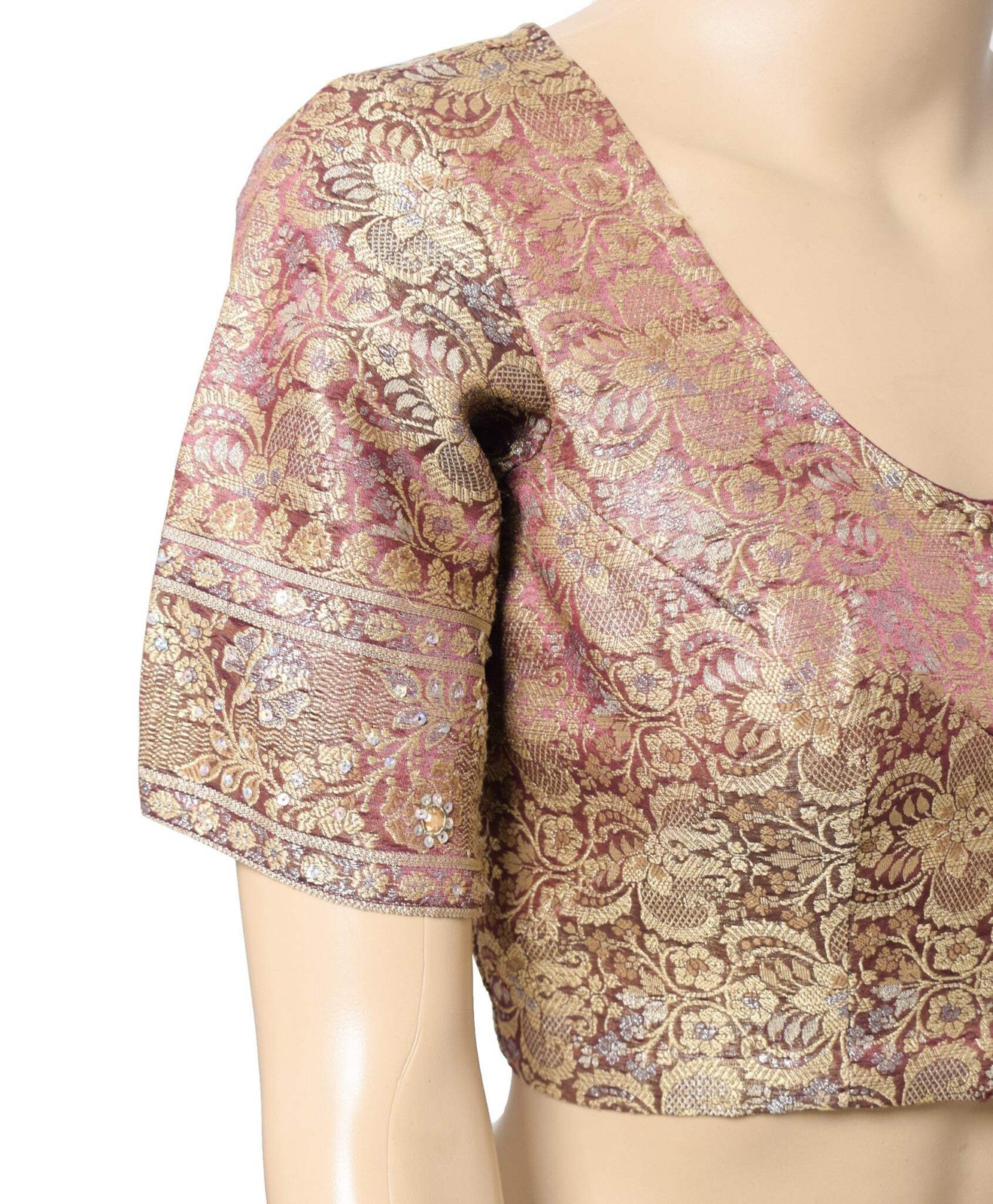 Sushila Vintage Banarasi Sari Blouse Zari Brocade Art Silk Woven Floral Choli36″