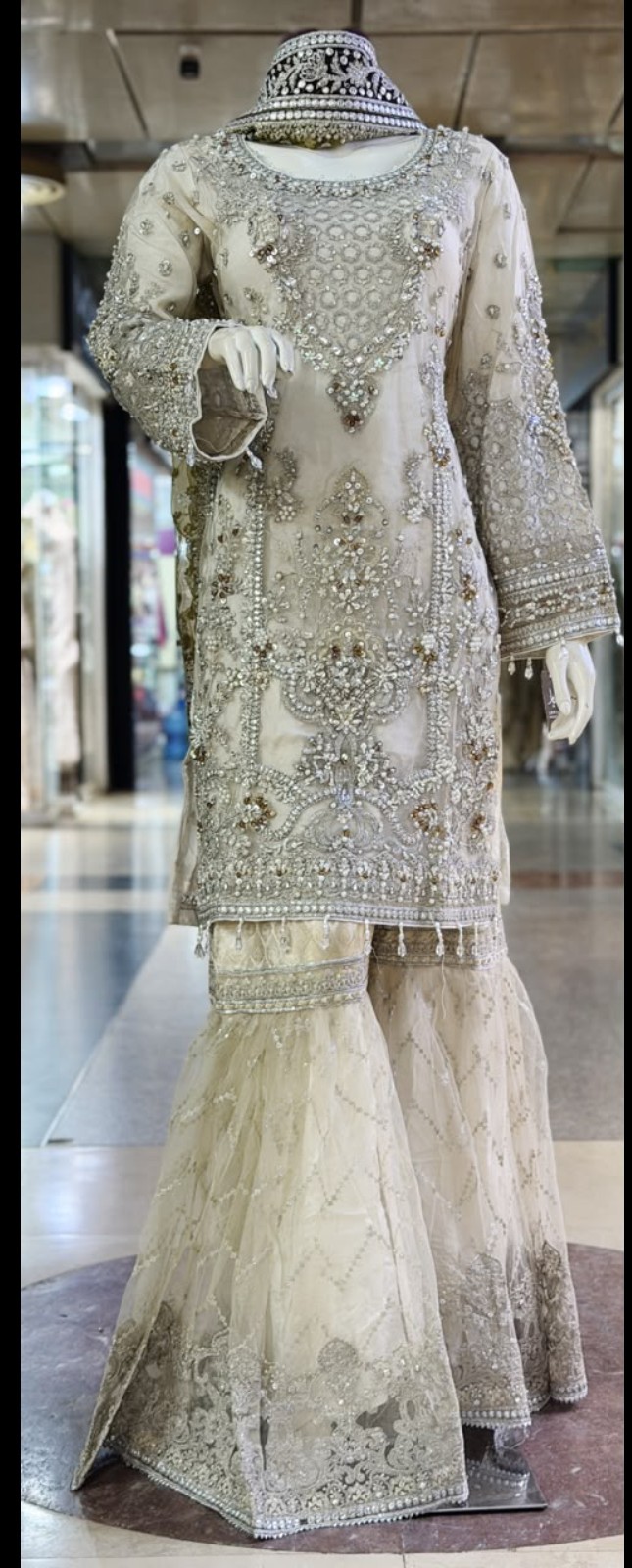 Luxury Pakistani Bridal & Partywear Outfit Embroided Shirt Dupatta With Gharara