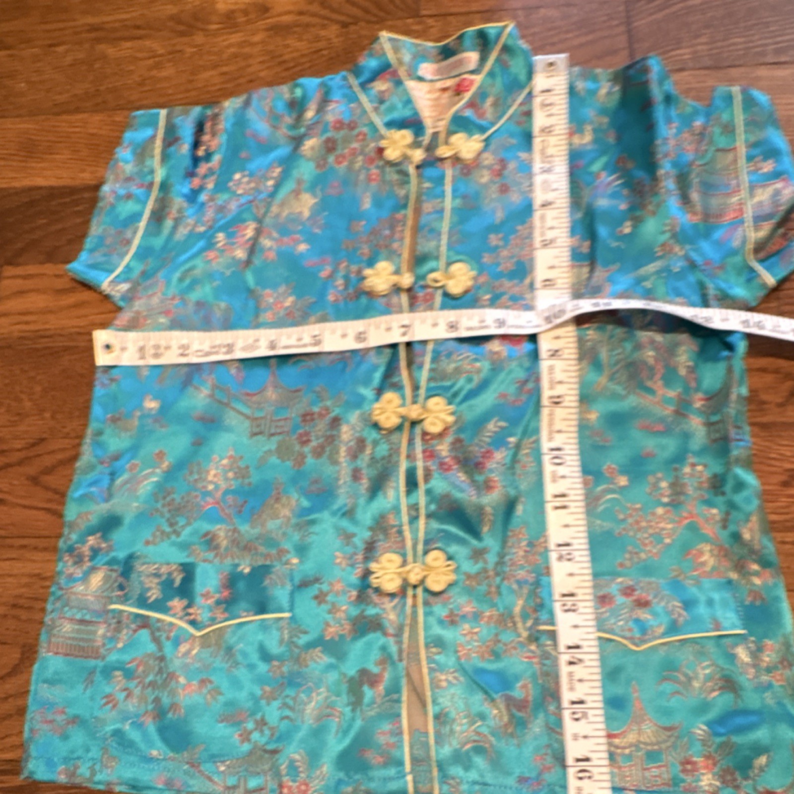 Peony Brand Girls Blue Satin Cheong-sam Traditional Chinese Outfit Set Size 6