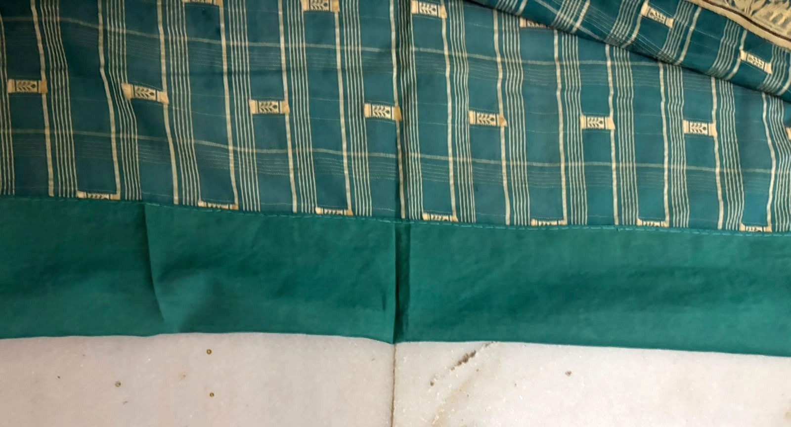 Cotton Saree Indian Green Dress Vintage Craft Fabric Checked Embroidered Sari 5Y