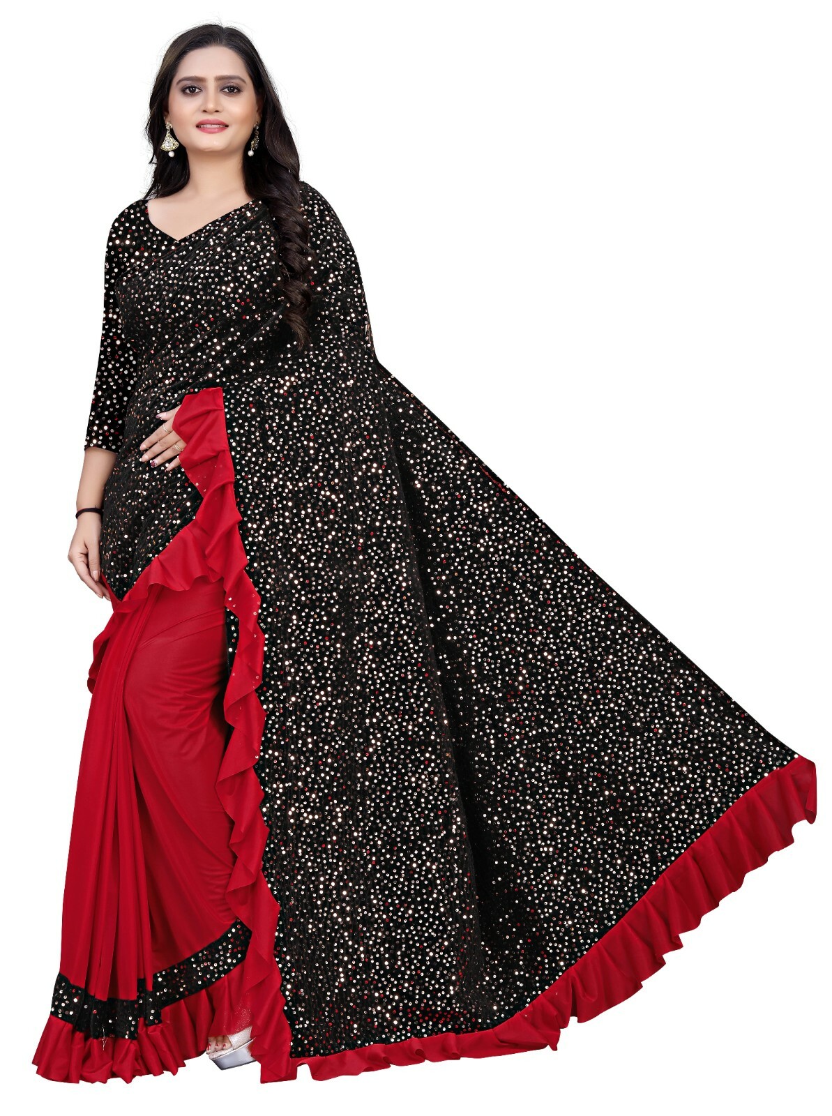 LYCRA HALF HALF SEQUENCE NORMAL SARI WITH UN-STITCHED BLOUSE