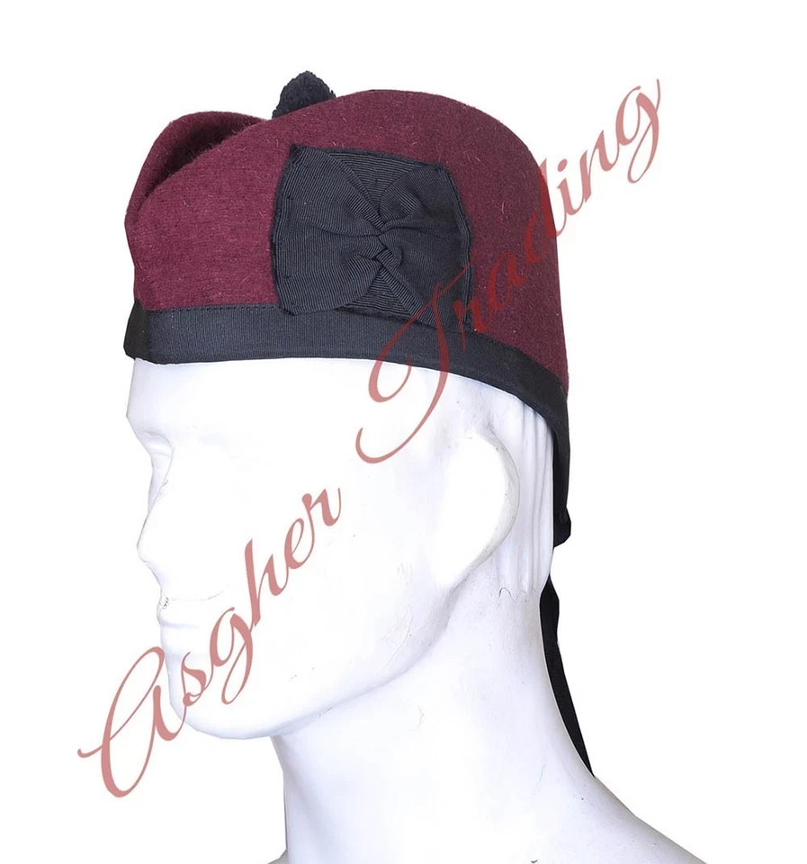 Scottish Military Traditional Kilt Cap – 100% Wool Maroon Glengarry Hats