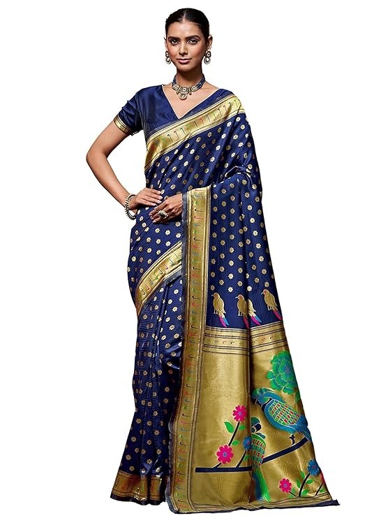 Women’s Silk Blend Woven Paithani saree With Blouse Piece | Wedding Saree Heavy