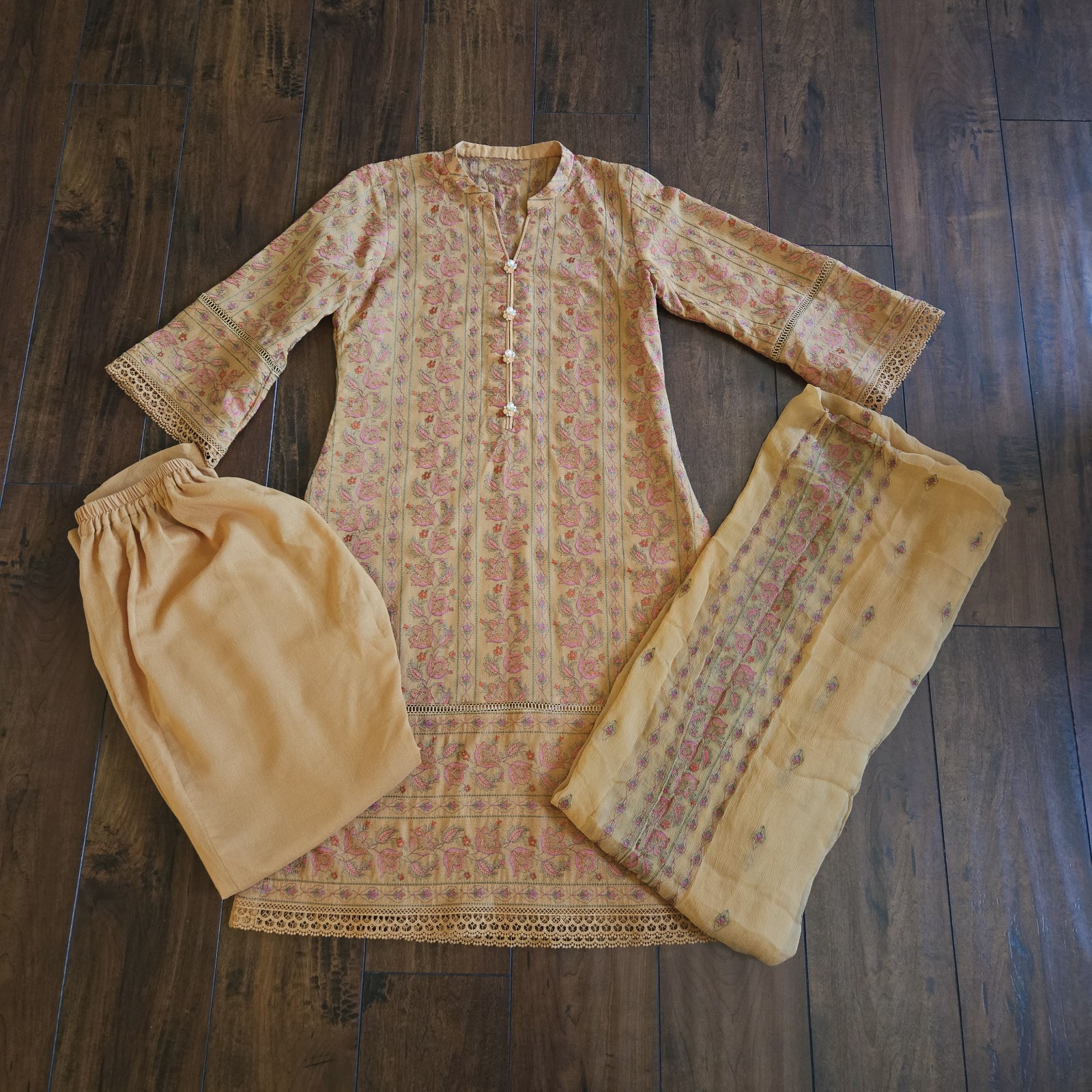 Embroidered Salwar Kameez Dupatta Long Scarf Mustard Yellow Party Wear Dress