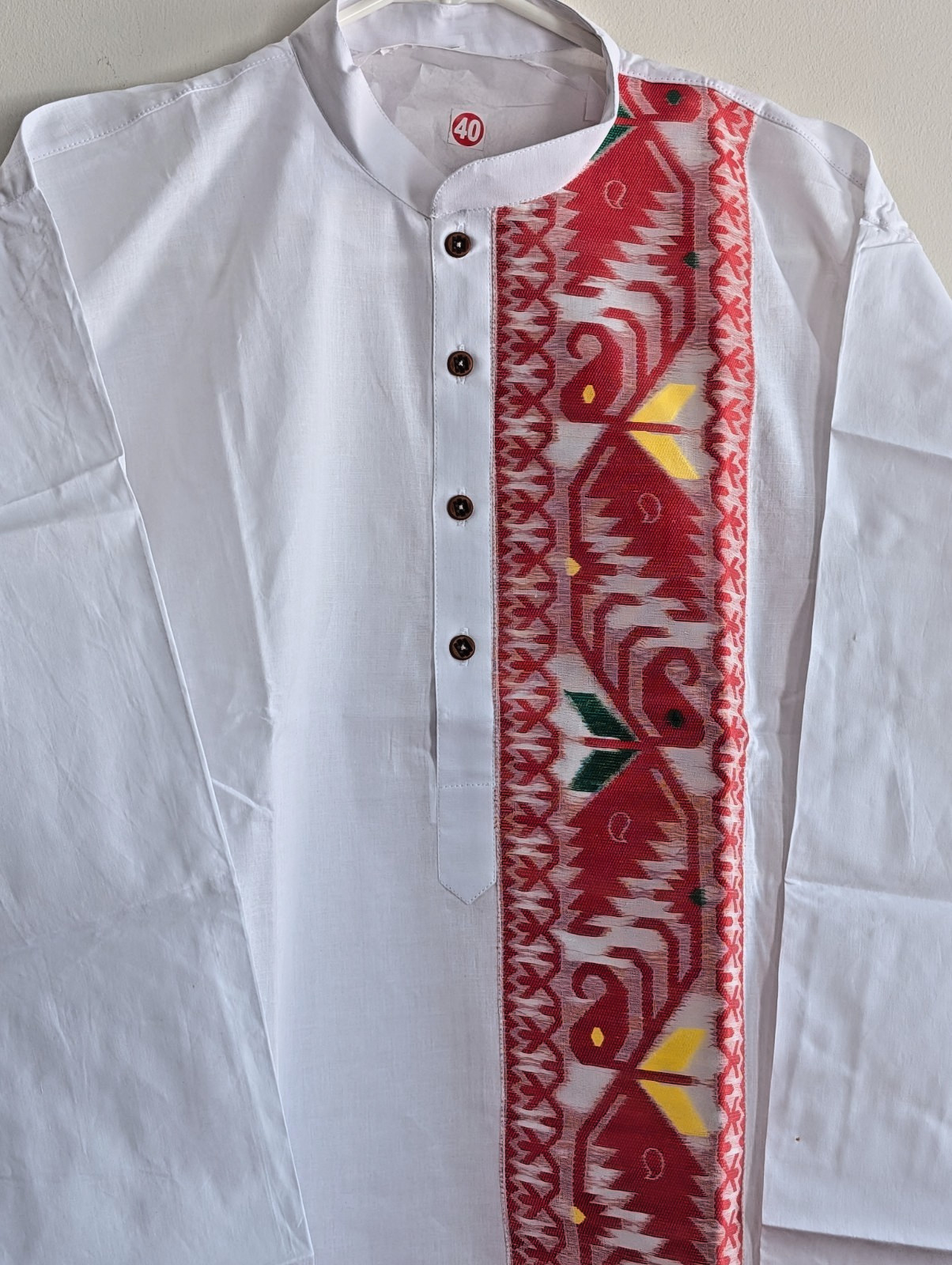 Kurta Punjabi Cotton Jamdani Weaving White Red Wedding Festive Party Wear 40