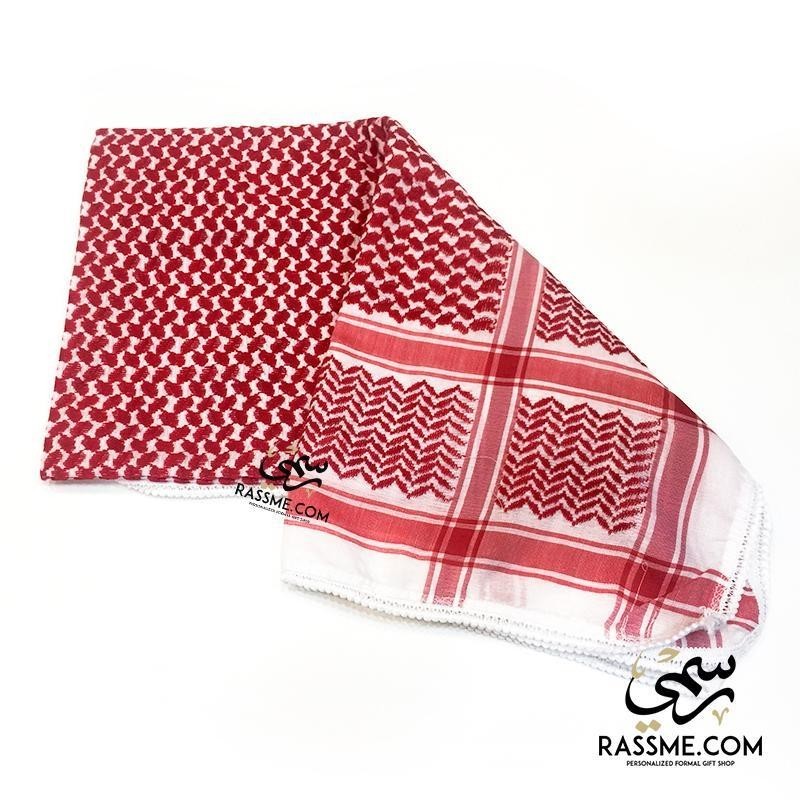 Traditional Red White Keffiyeh Shemagh Scarf Cotton Arab Head Wrap Shawl