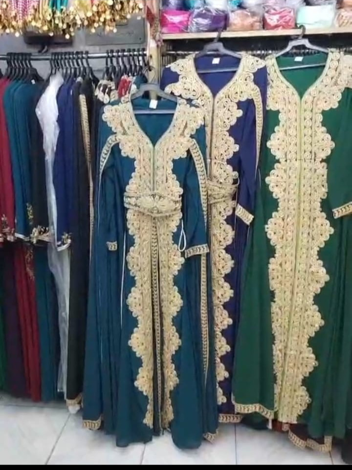 Luxury Moroccan Kaftan – Gold Hand-Beaded Embroidery – Multi Color – Gold Belt