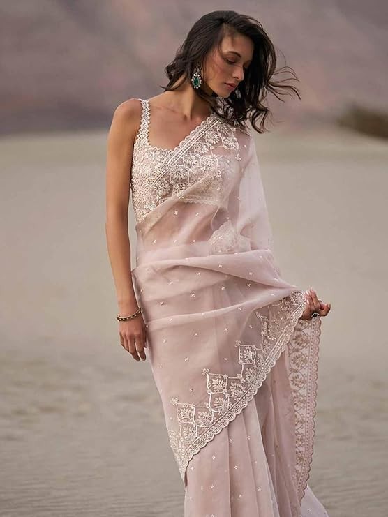 Women’s Heavy Georgette Sequence Work Saree With Unstitched Blouse Piece