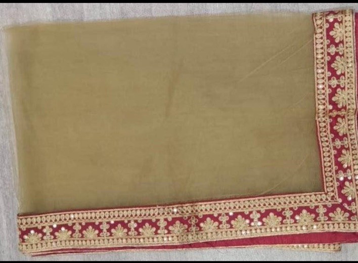 Embroidered Maroon Chiffon stitched Party Wear Shirt Trousers Dupatta Medium