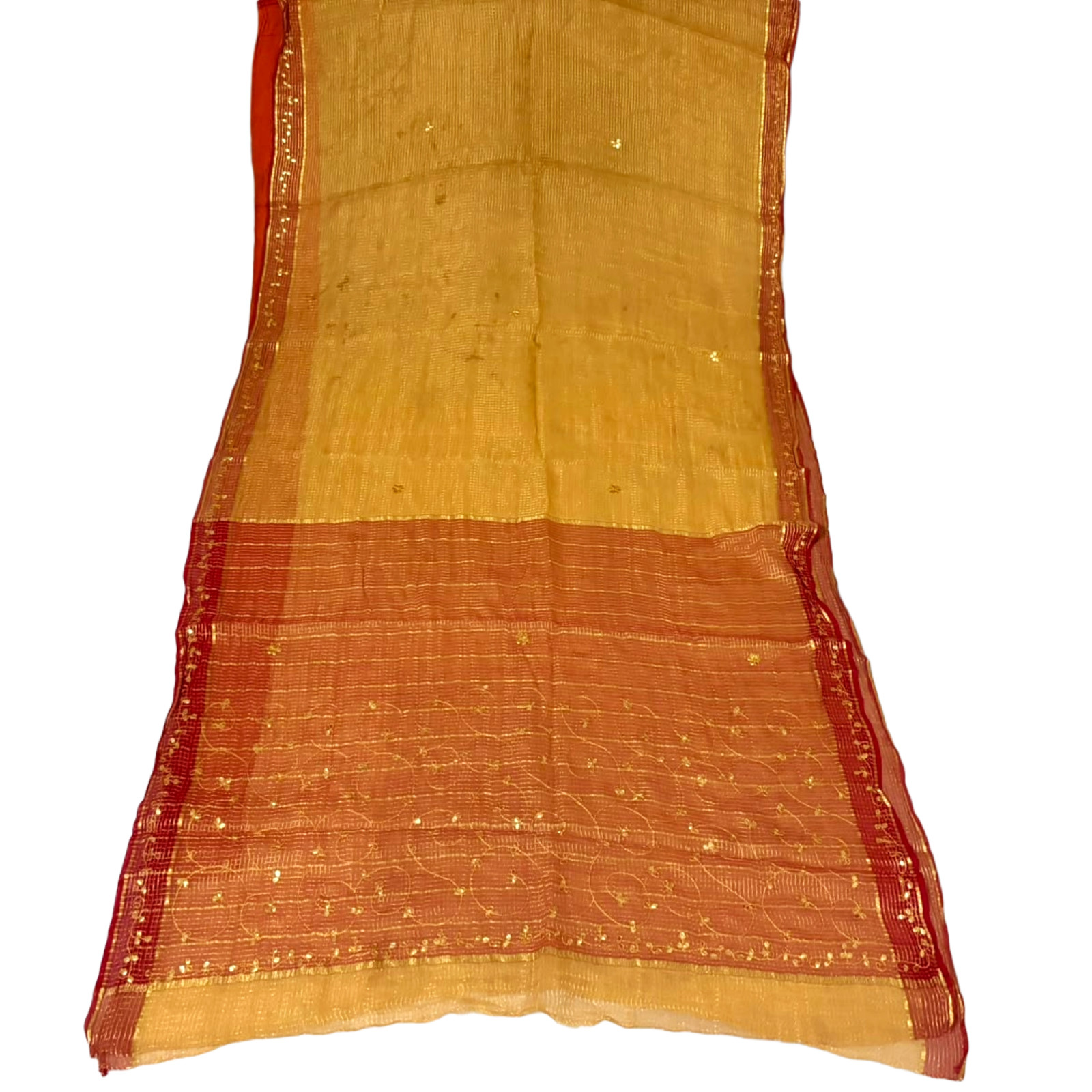 Cotton Saree Women Wrap Dress Indian Traditional Embroidered Sewing Yellow Sari