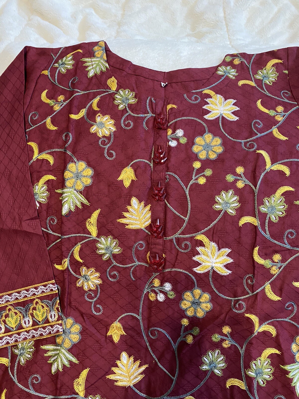 Pakistani Indian kurti, Top, kameez, Red Embroidered, Size M