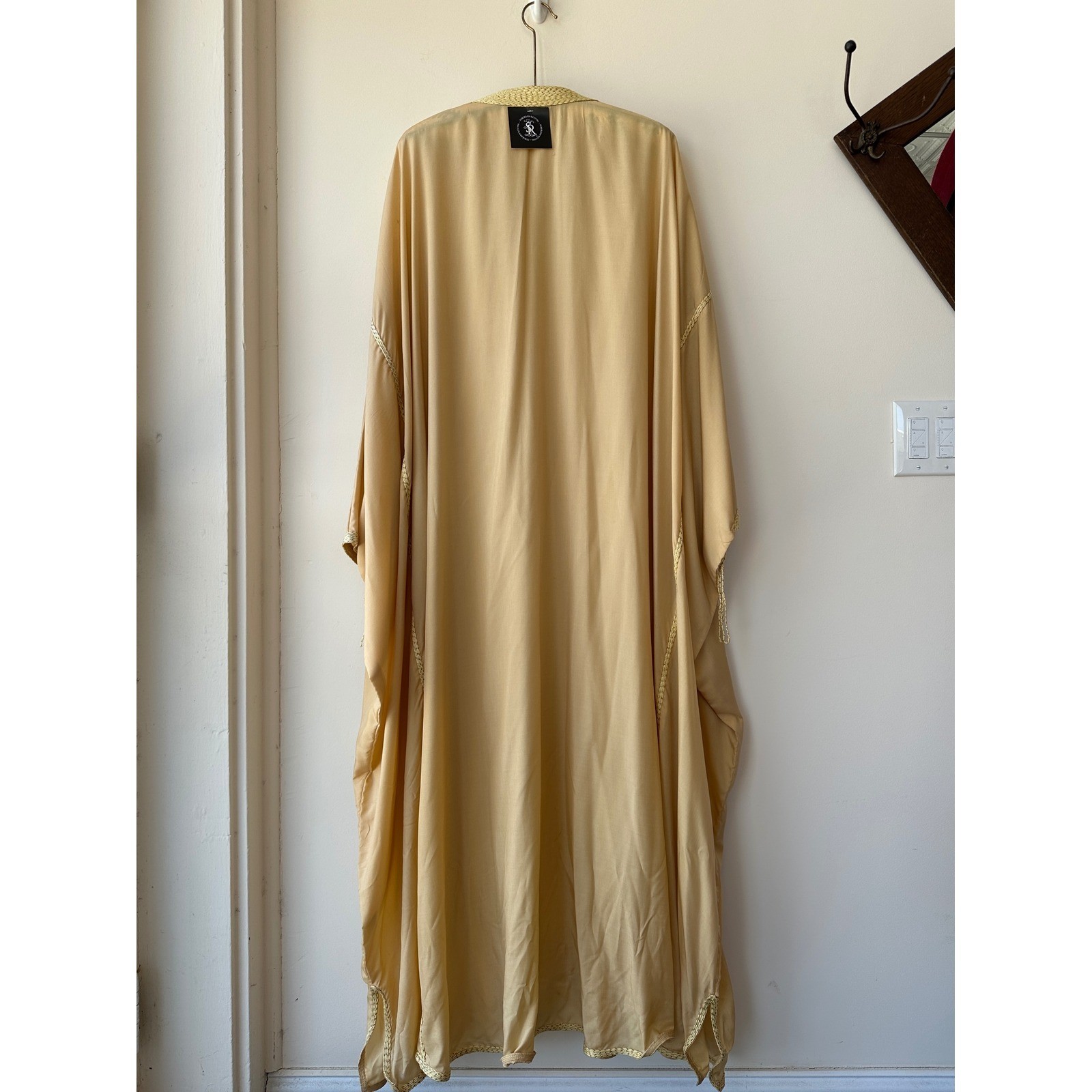 Vintage Gold Moroccan Kaftan Kimono with Embroidered Trim