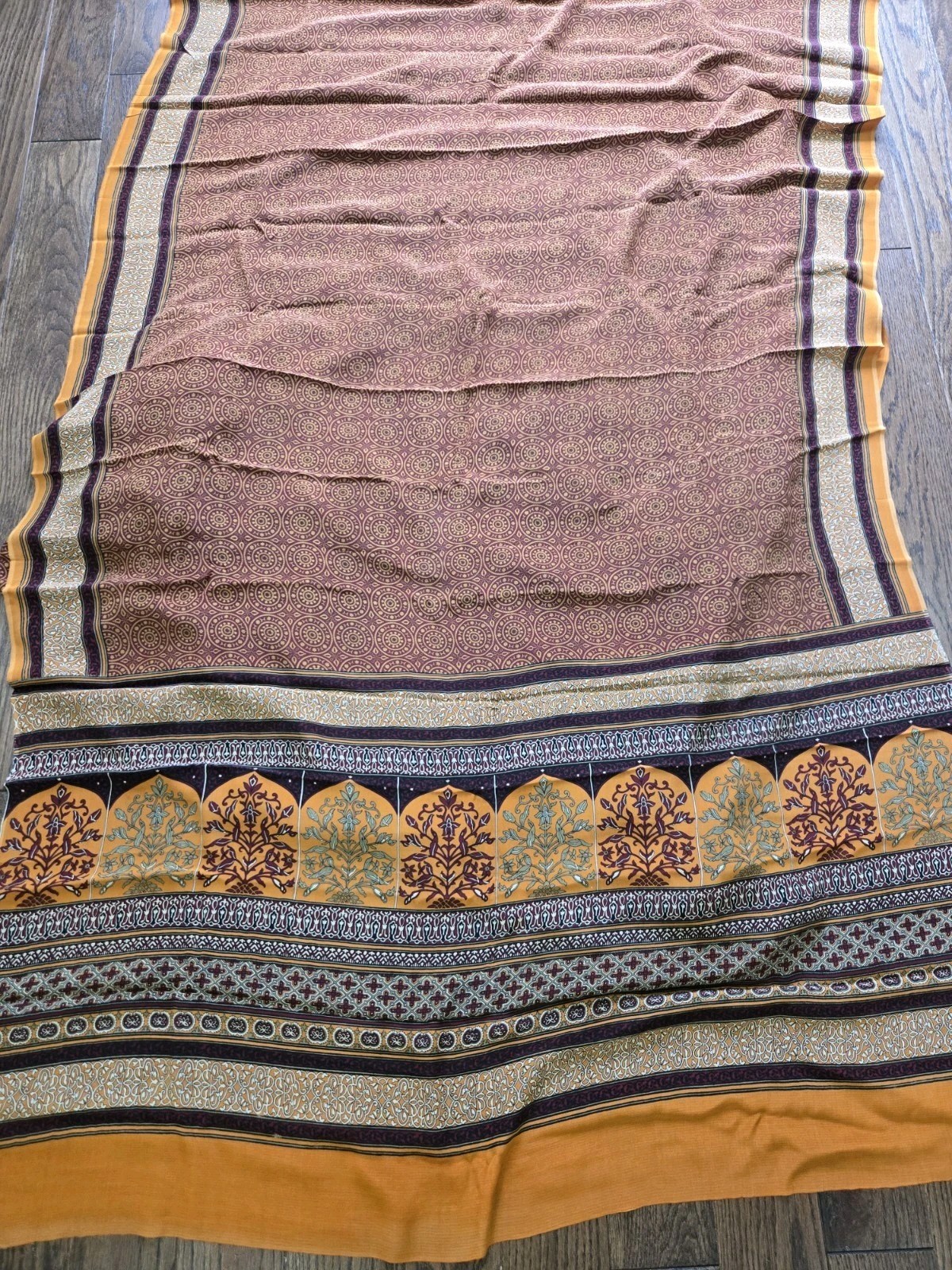 Vintage Sarees yellow, purple and white printed Indian Women’s (B5)