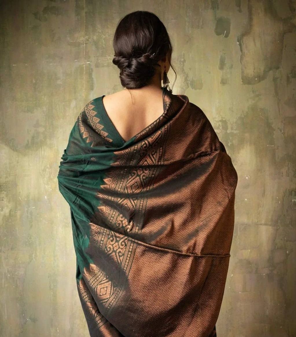 Women Soft Lichi Silk Green Saree With Blouse Indian Designer Wedding Party Wear