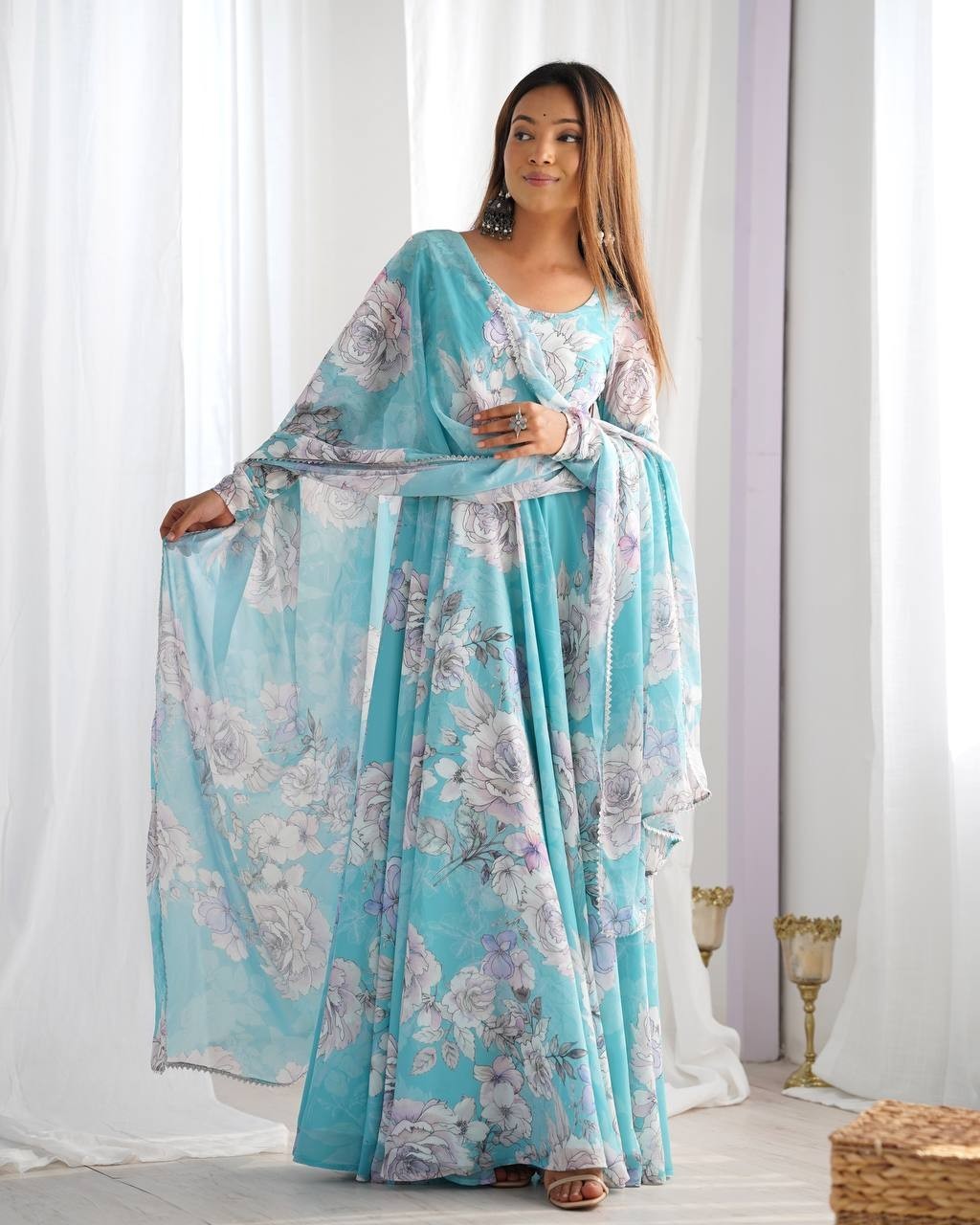 Stunning Heavy Georgette Readymade Salwar Kameez With Dupatta For Party Wear L
