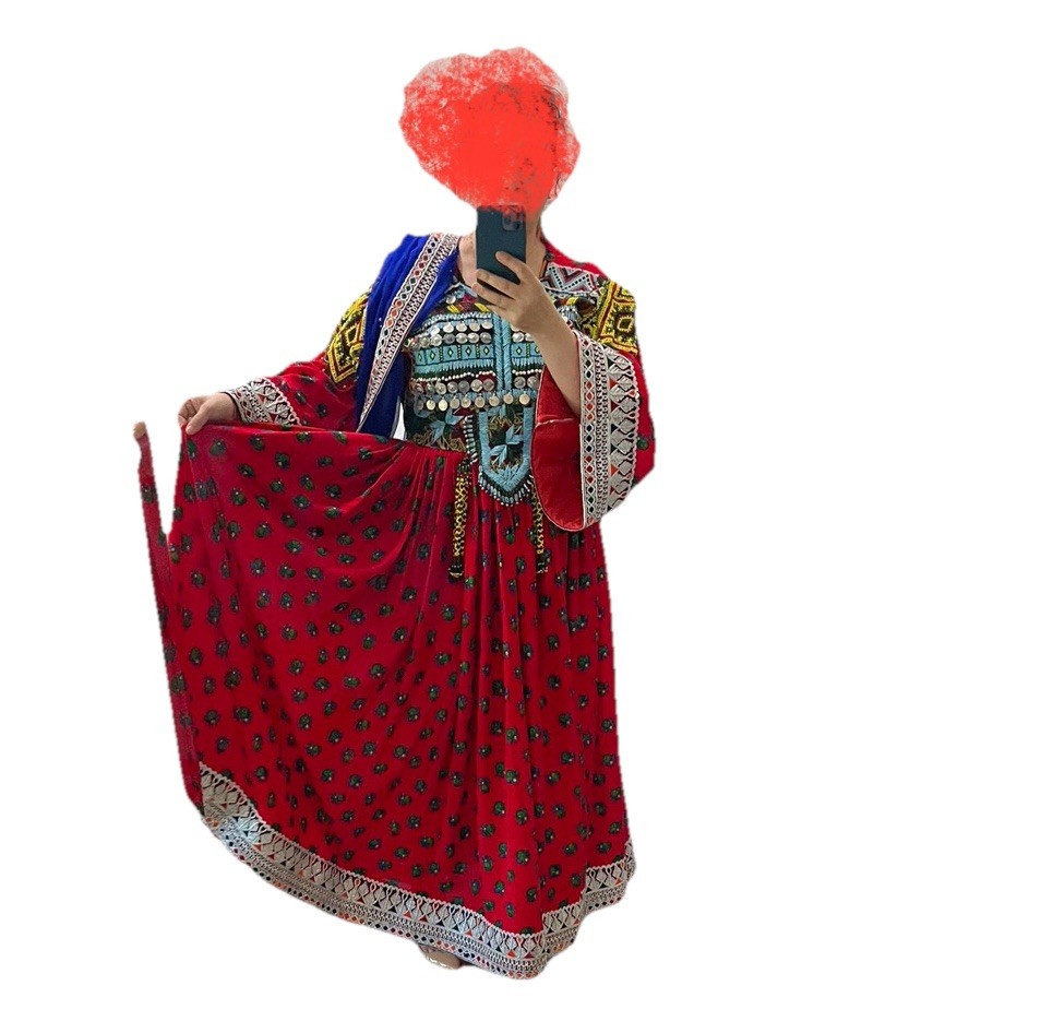 Afghani Gund Tribal Handmade Embroidery beaded Maxi Dress Blue,red, Multi