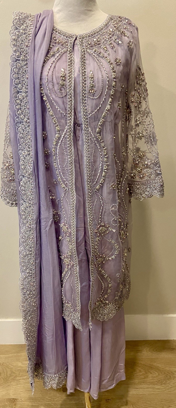 Formal Teen Desi Jumpsuit Attire Heavy Beading Embroidery Size 12-13 Girls