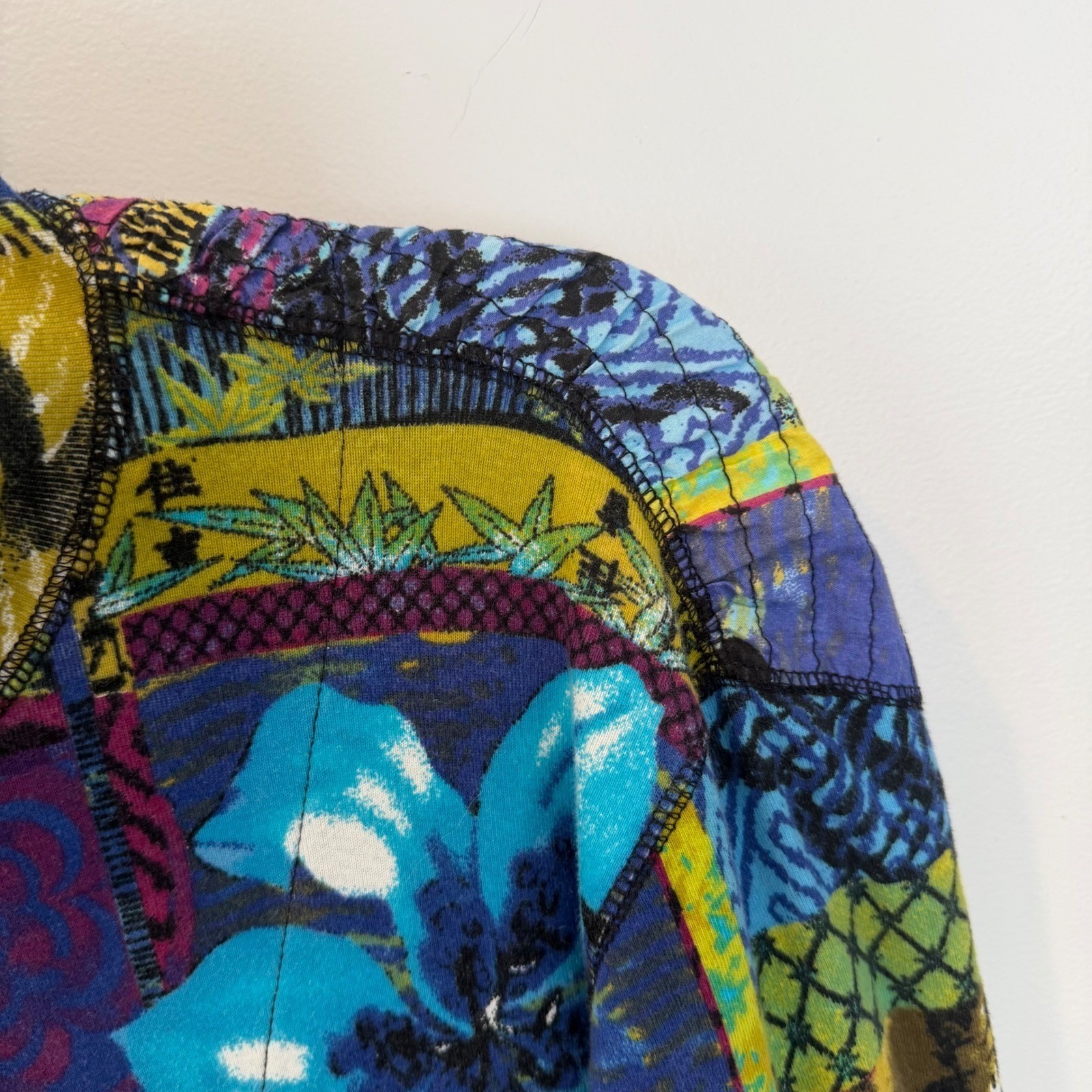 Vintage Chicos Jacket Art To Wear 100% Cotton Asian Buddha Blue Purple 2 Large
