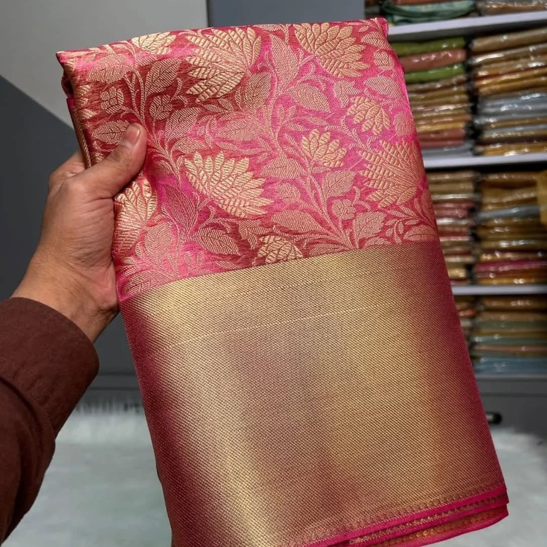 Nita Ambani Inspired Banarasi Tissue Semi Silk Saree Pastel Rich Wedding Border