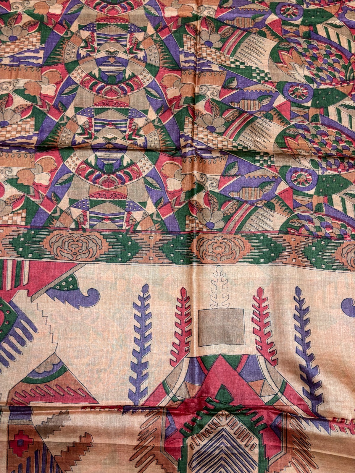 Vintage Tussar Silk Saree, Upcycled Printed Tussah Silk DIY Craft Fabric TS1037