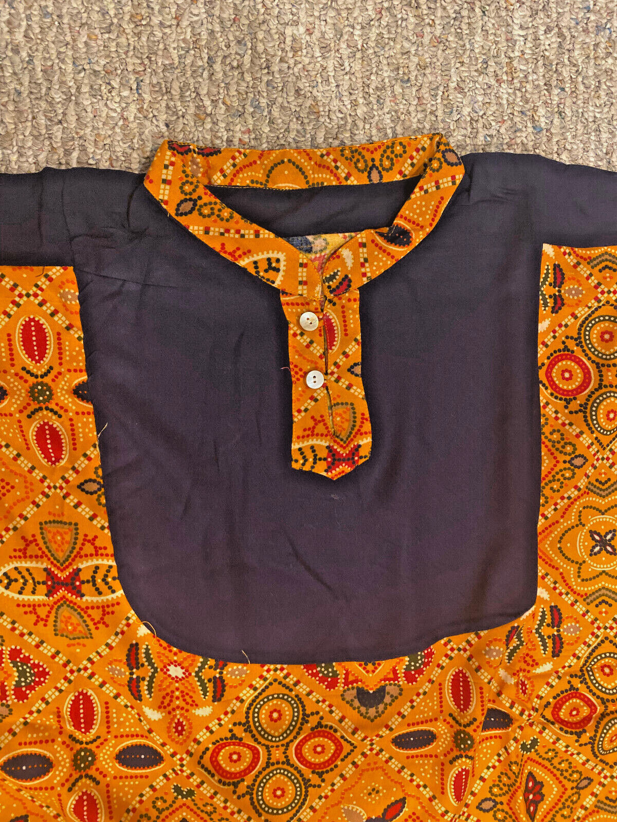 Kaftan Orange Black Geometrical Print Women’s Men’s Unisex Rayon Light Weight