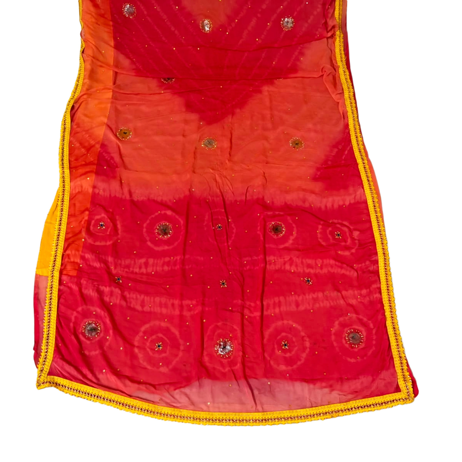 Red Saree Indian Vintage Embroidered Recycled Fabric Georgette Sari Dress Fabric
