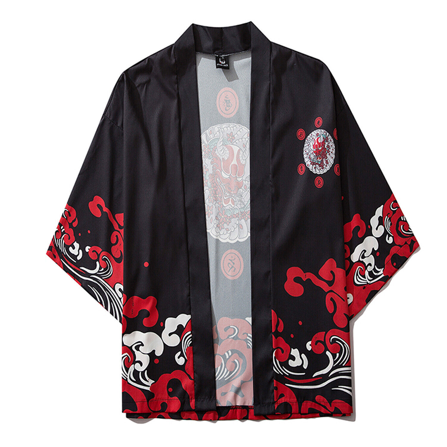 Niepce Men’s Demon Mask Kimono Graphic Lightweight Harajuku T-Shirt Cardigan