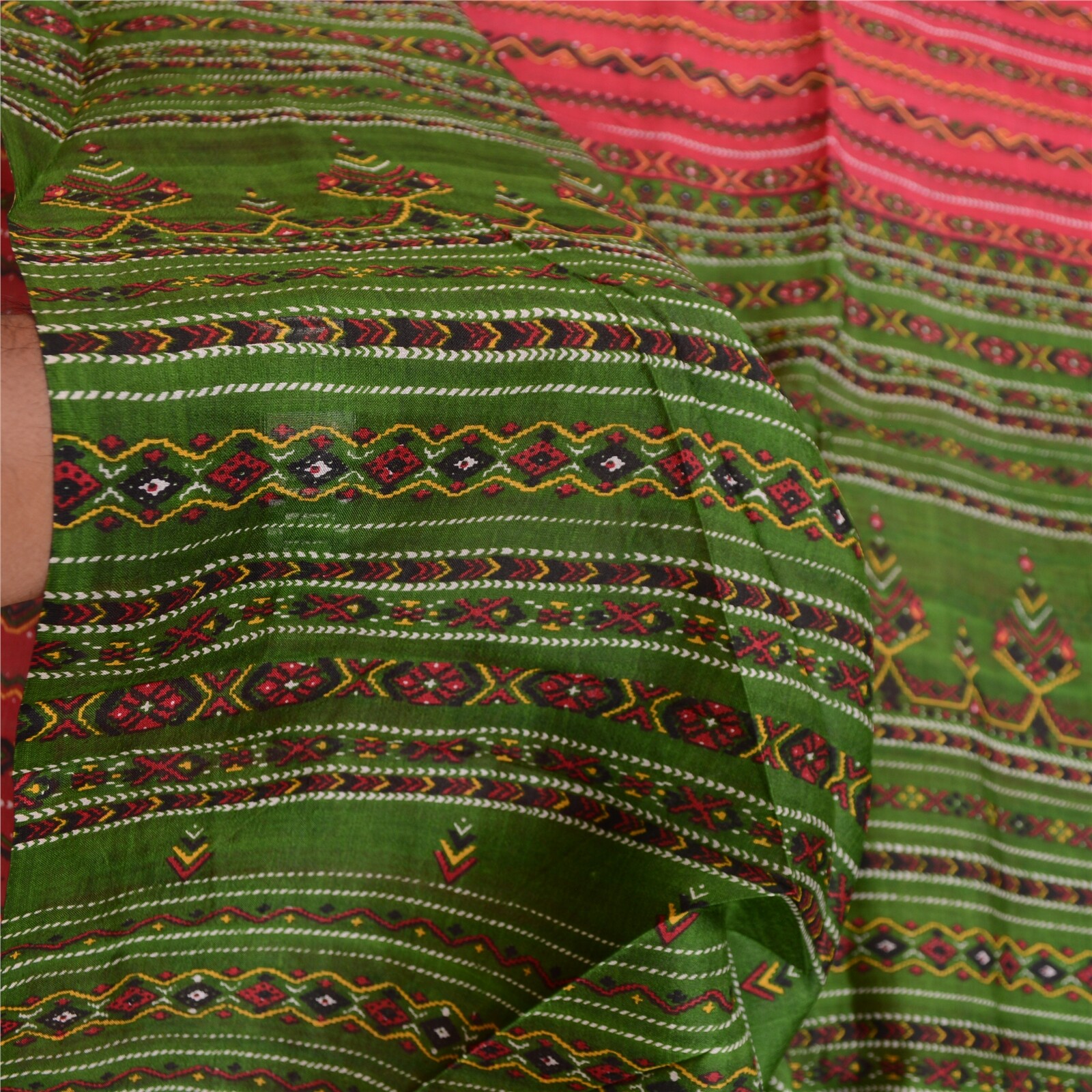 Sanskriti Vintage Sarees Dark Red 100% Pure Silk Printed Sari 5Yd Craft Fabric