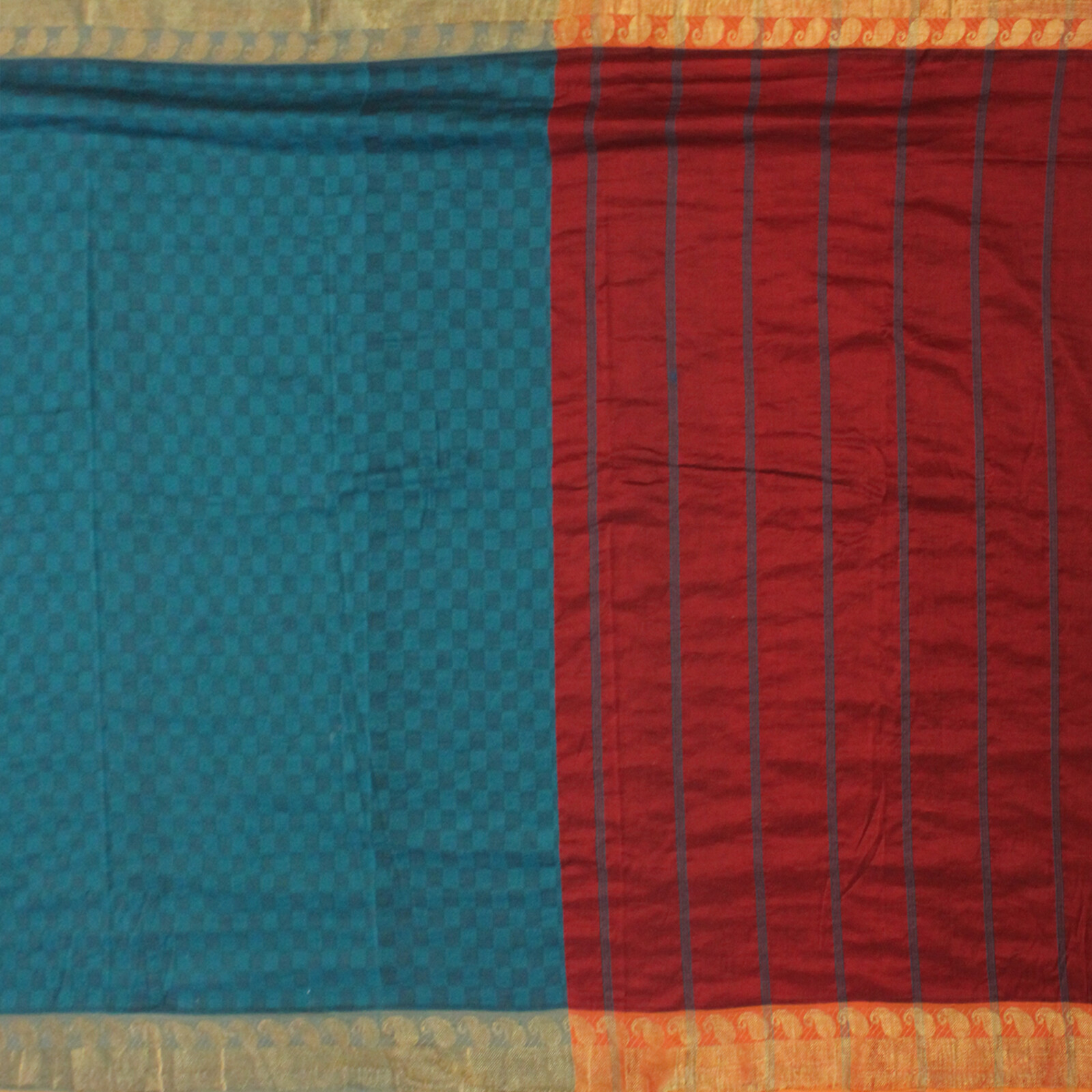 Vintage 100% Pure Cotton Sarees Zari Woven Butta Work Paisley Design Border Sari