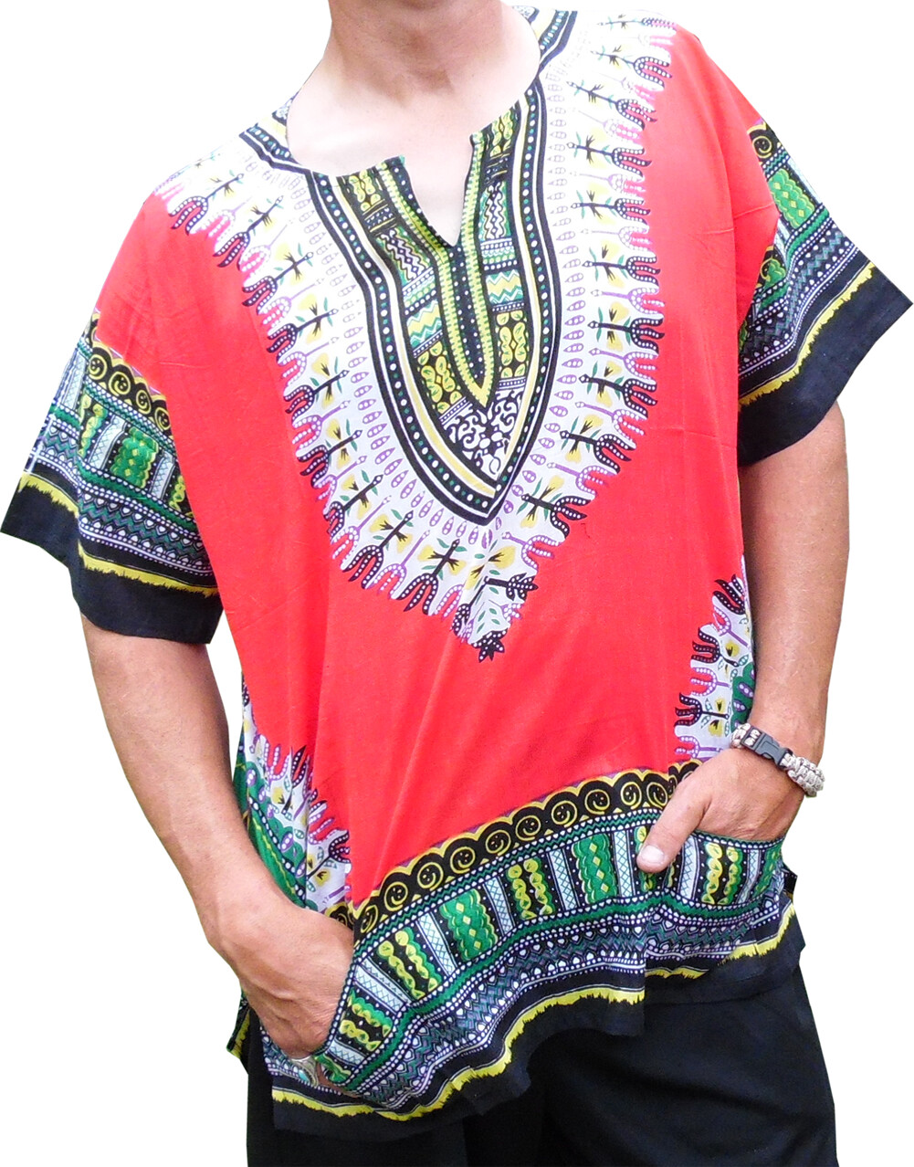 Mens RED Dashiki Shirt African Blouse Top Rap Rapper ~ FAST SHIPPING