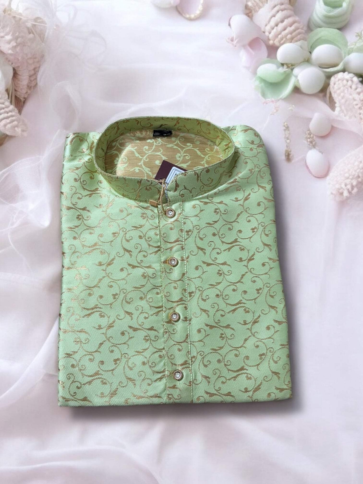 Traditional Men’s Pista Green Color Silk Kurta – Ethnic Wear – 6220