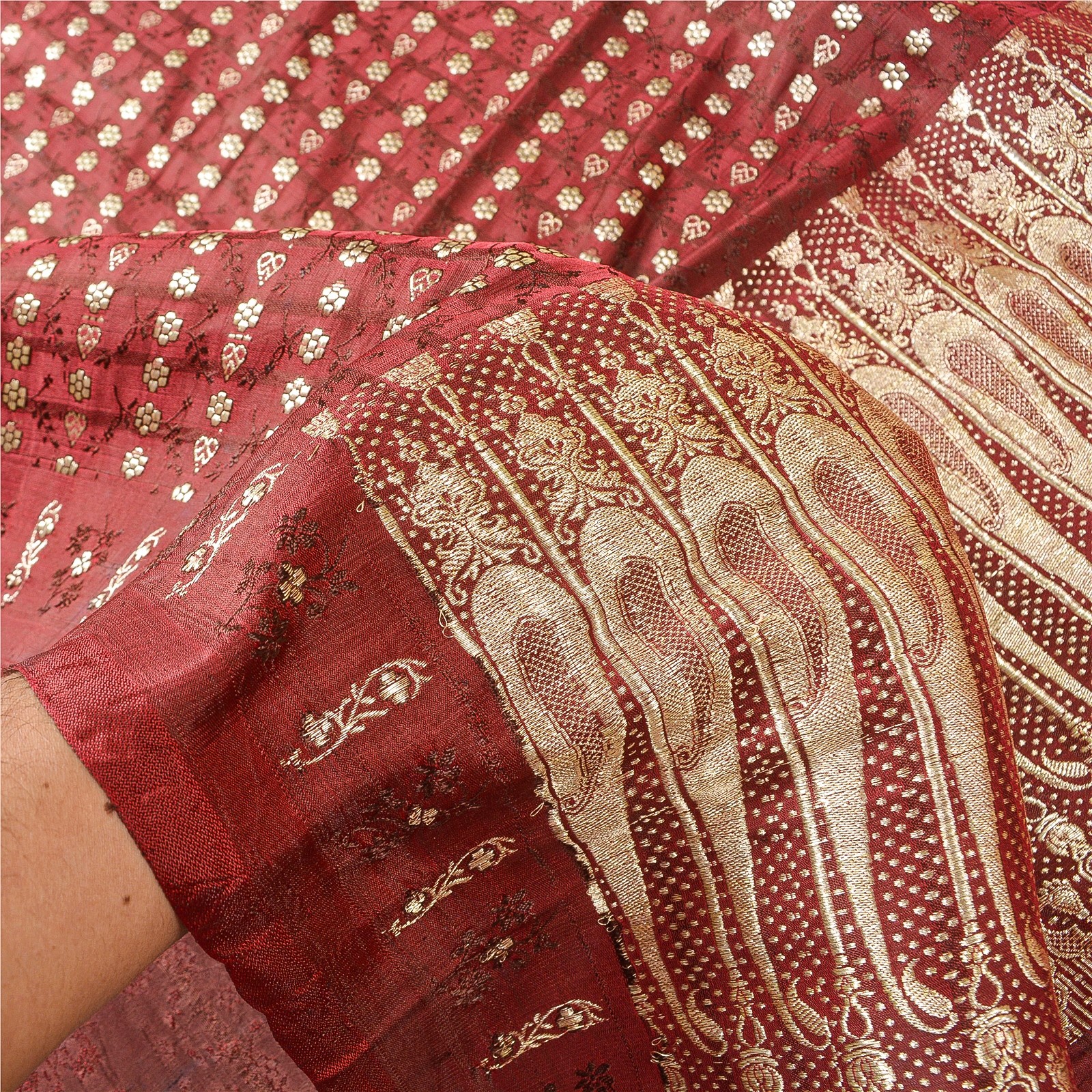 Sanskriti Vintage Brown Pure Satin Sarees Banarasi Brocade Zari Hand-Woven 5+YD