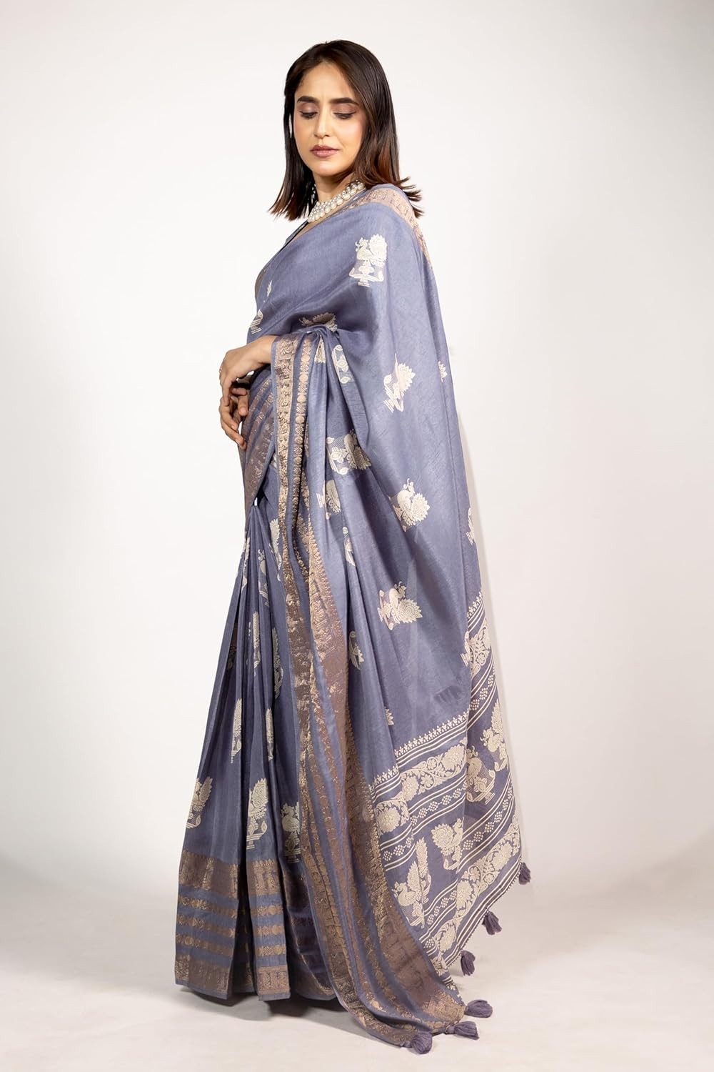 Women’s Cotton Silk Peacock Printed Saree with Blouse Piece