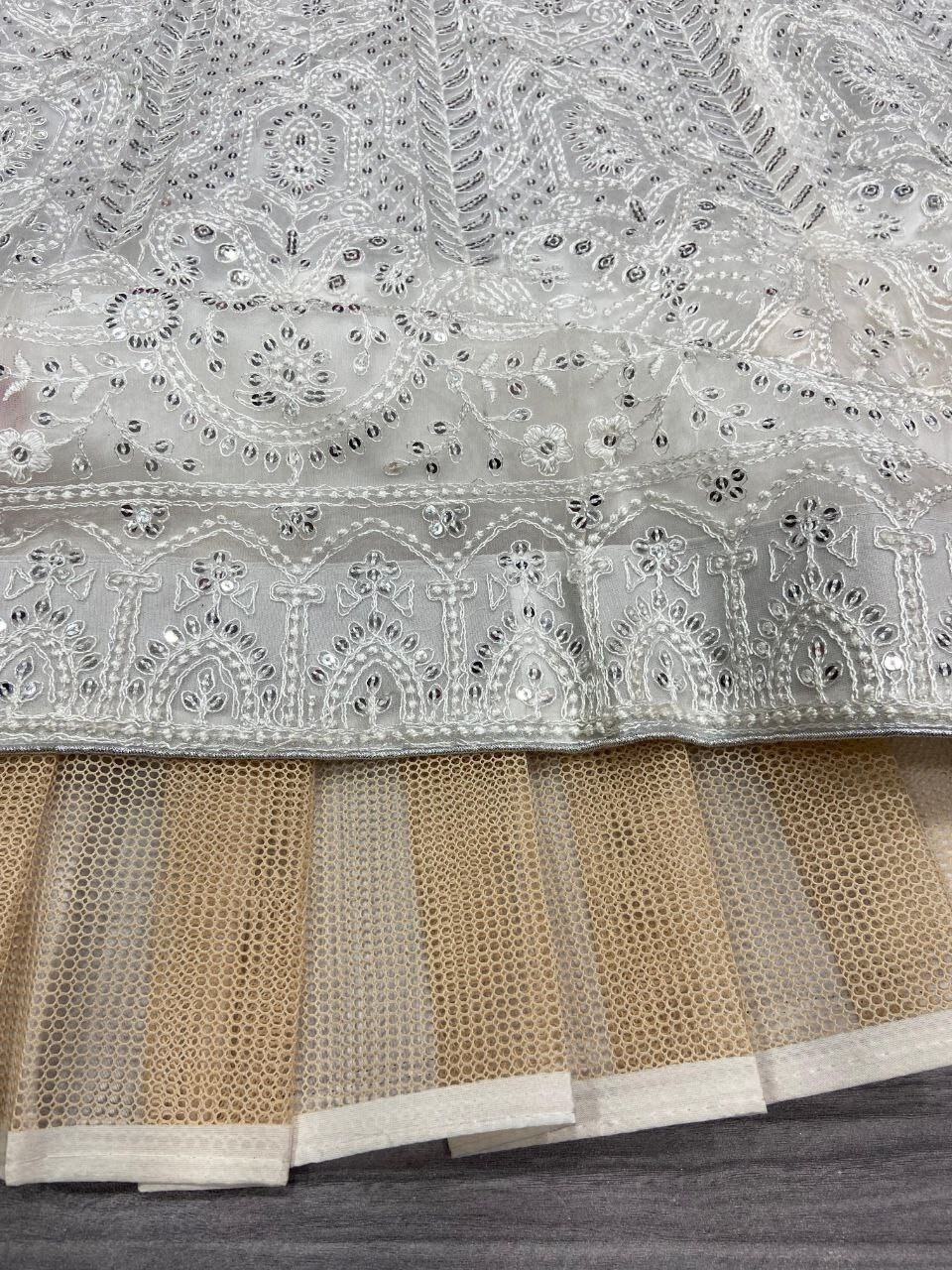 Indian Style Soft Butterfly Net White Lehenga Choli With Dupatta For Wedding